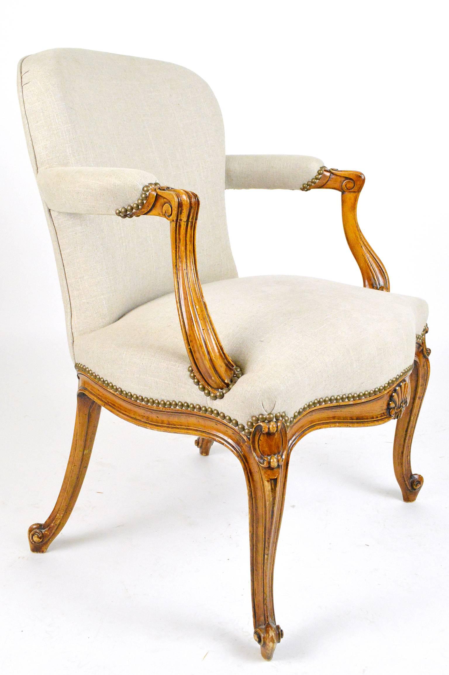 19th Century French Regency Style Carved Open Armchair For Sale 4