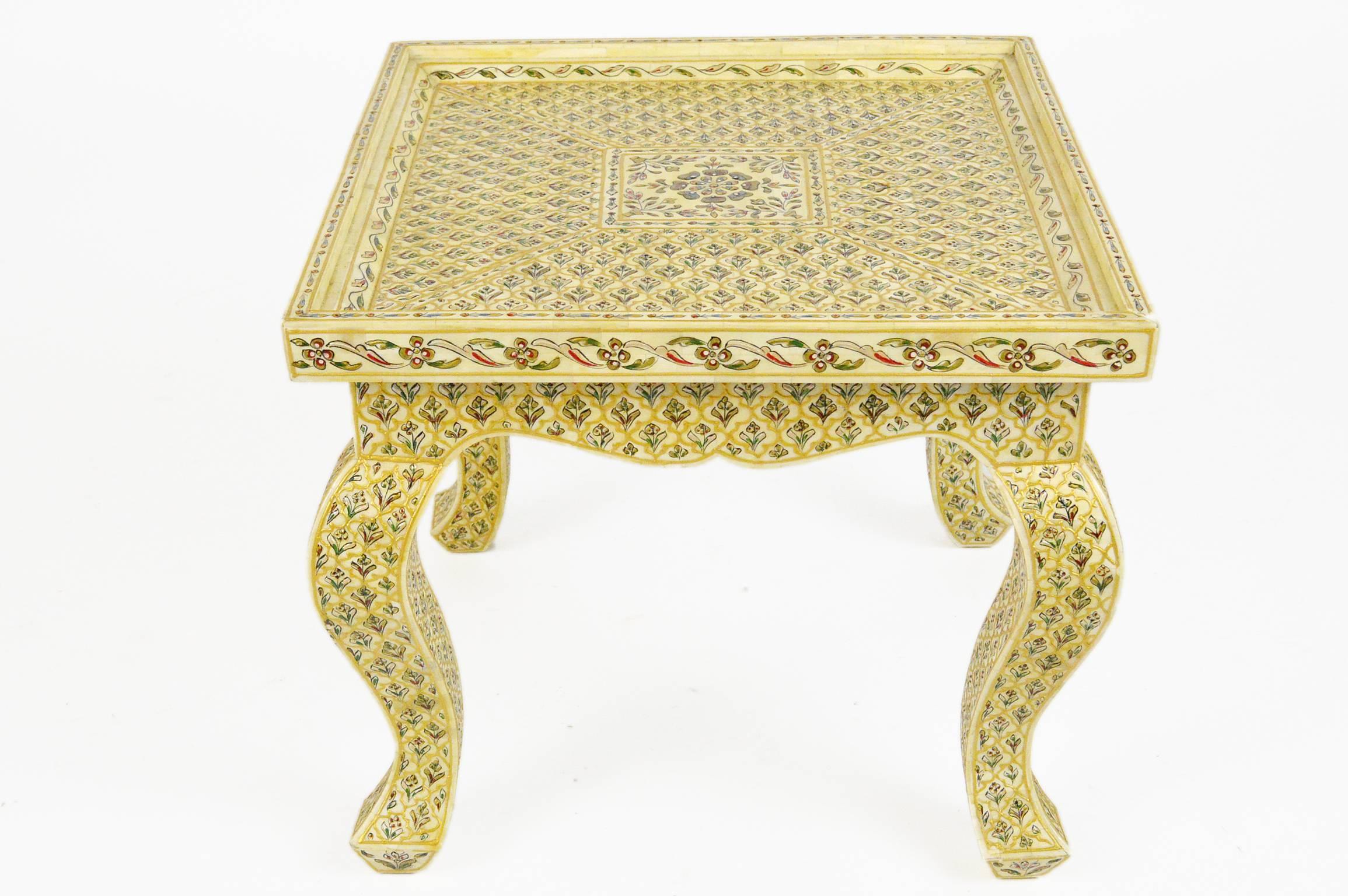 Pair of Bone Inlay Moroccan Style End Tables In Good Condition For Sale In Atlanta, GA