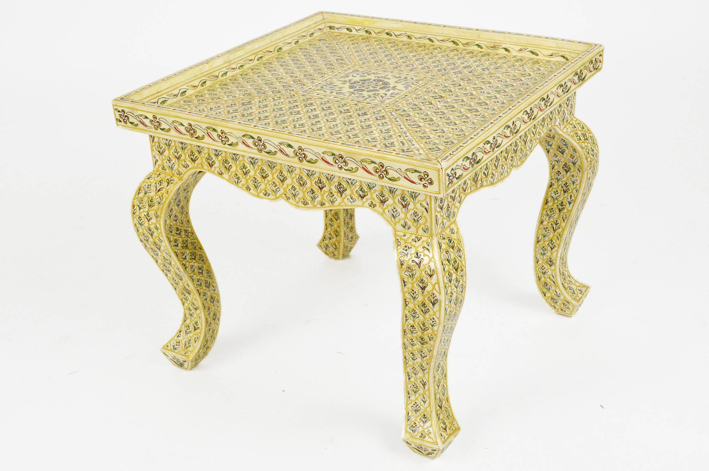 Pair of bone inlay Moroccan style end tables.
