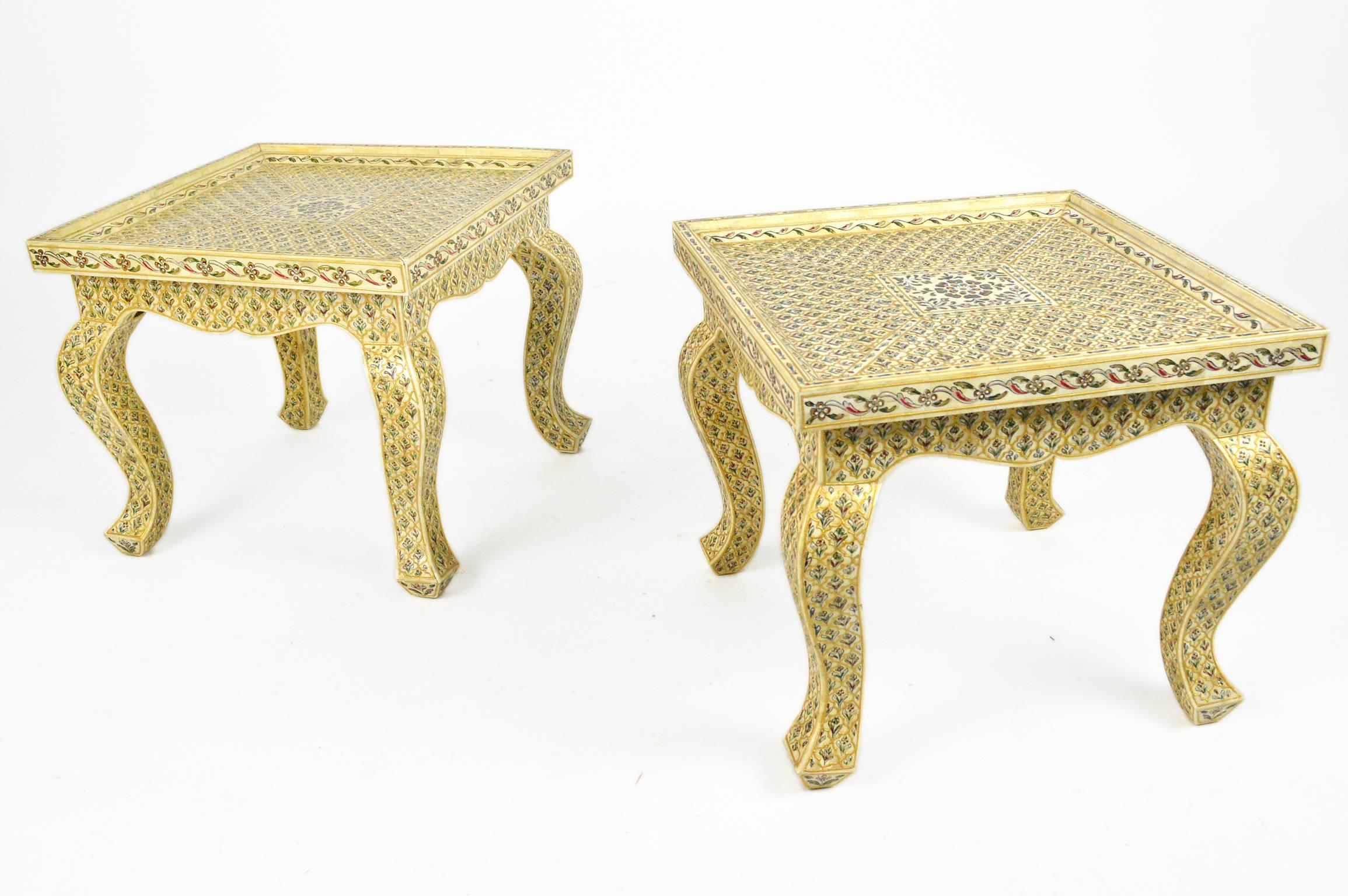Pair of Bone Inlay Moroccan Style End Tables For Sale 2