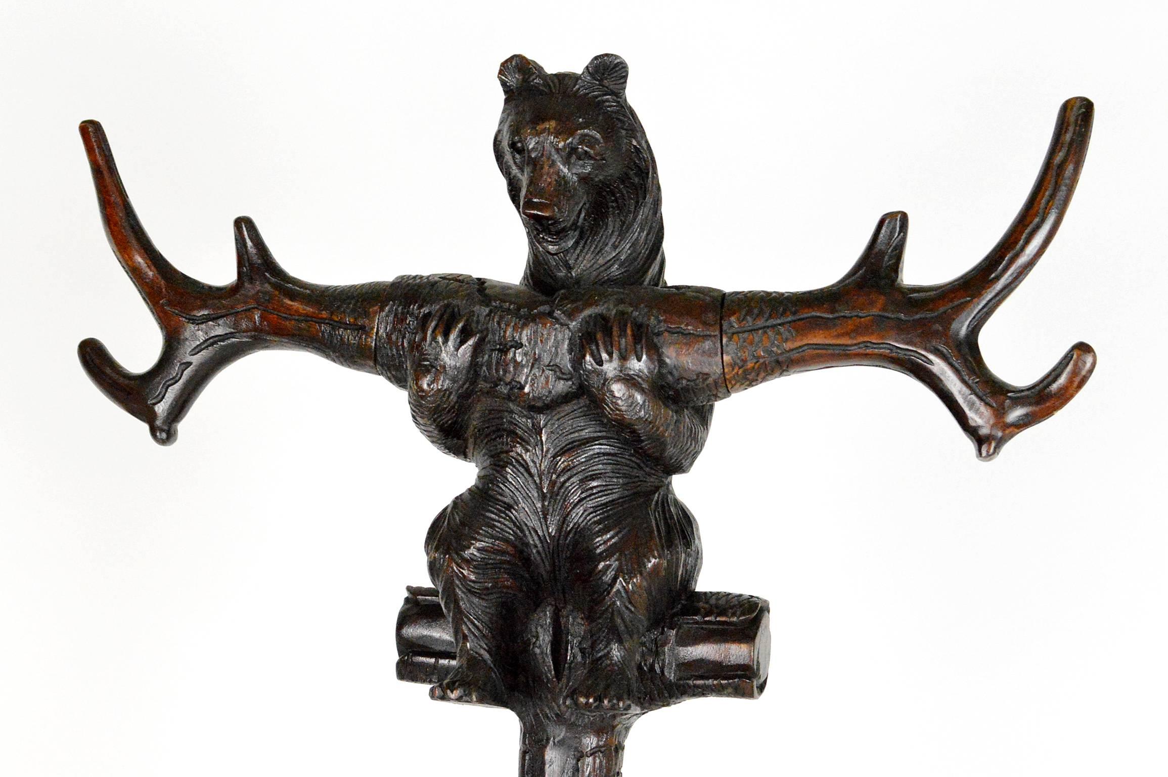 Carved wood black forest style bear hall tree or coat stand.