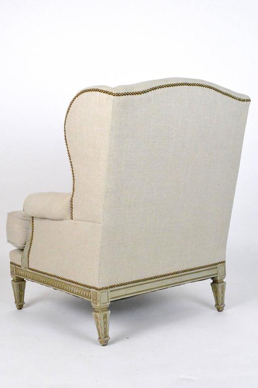 Pair of French Louis XVI Style Wing Back Bergeres For Sale 1