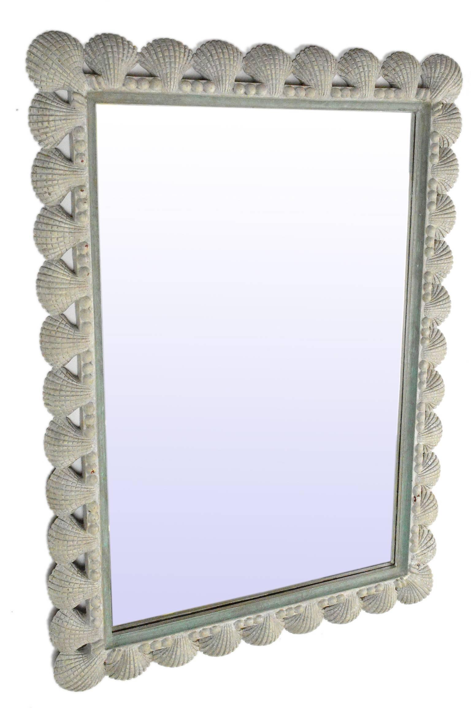 Carved Wood Shell Mirror with Painted Finish 1