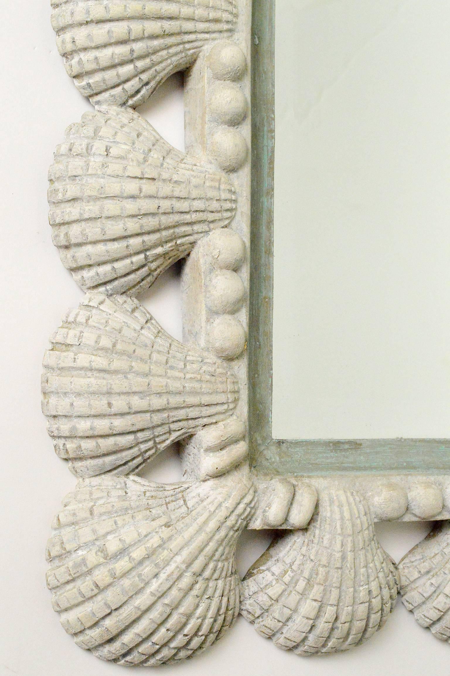 20th Century Carved Wood Shell Mirror with Painted Finish