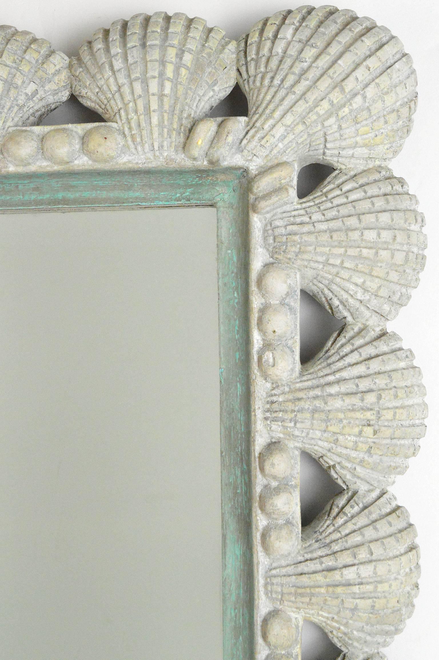 Italian Carved Wood Shell Mirror with Painted Finish