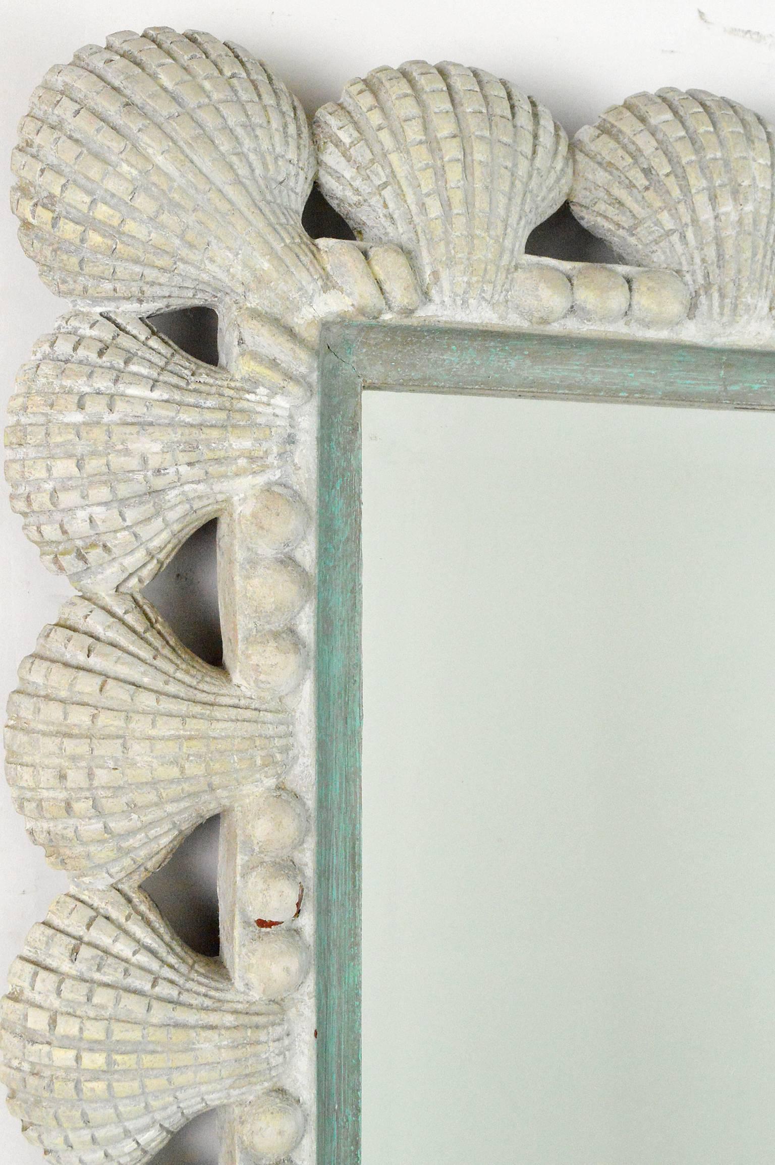 Carved Wood Shell Mirror with Painted Finish 2