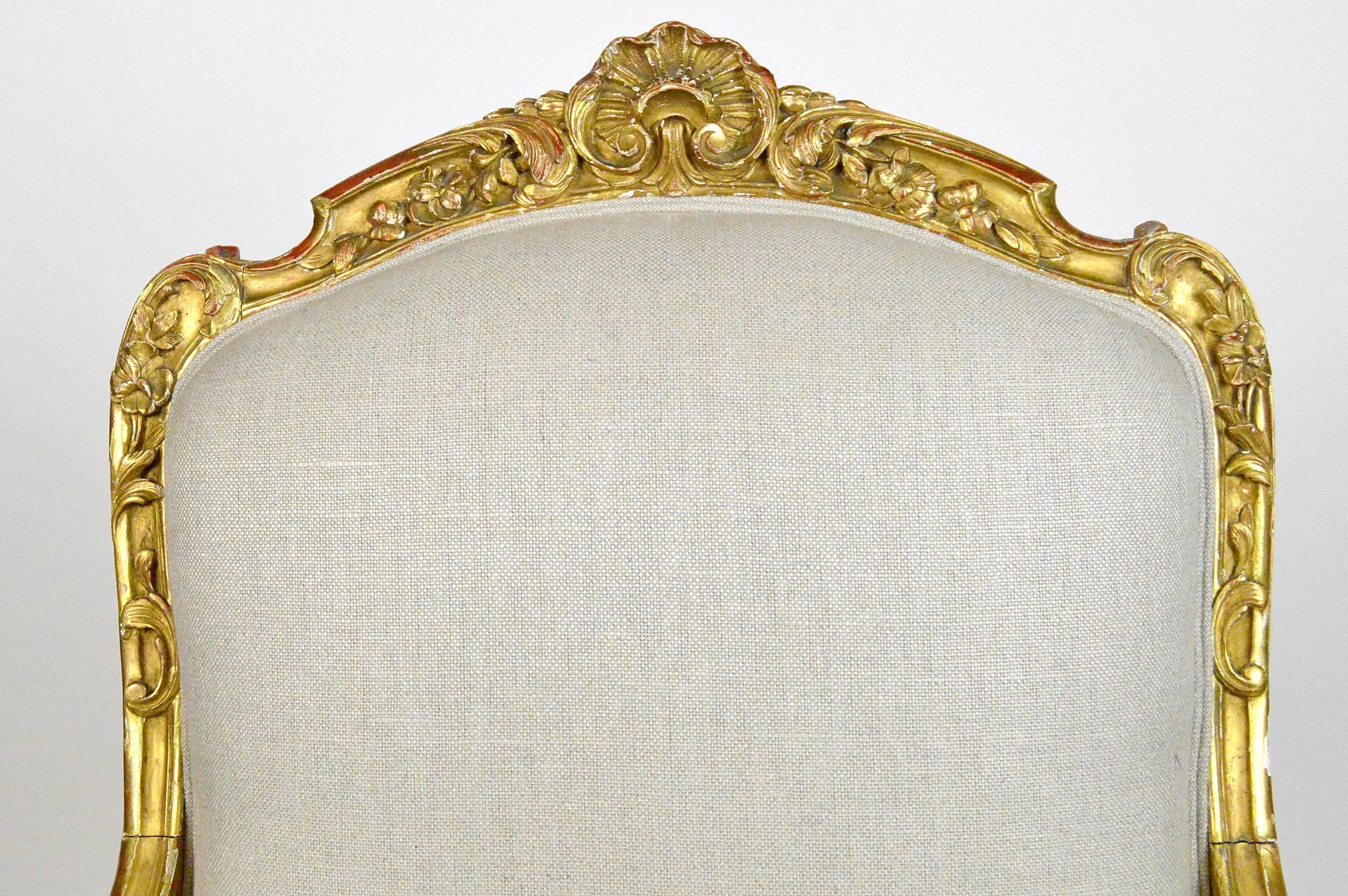 French Louis XV Style Giltwood Armchair