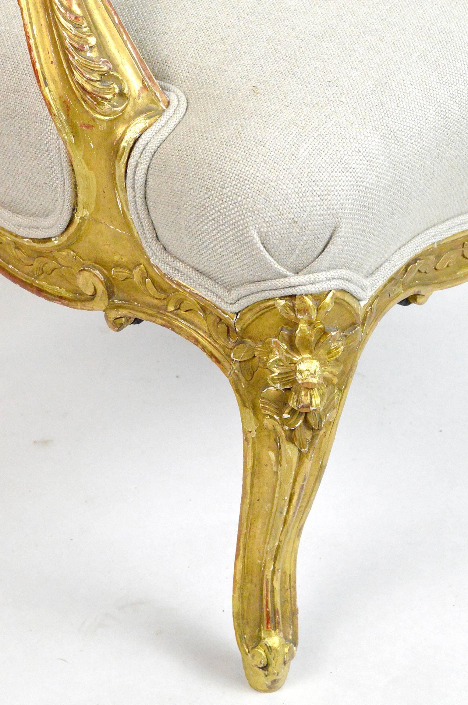 19th Century Louis XV Style Giltwood Armchair