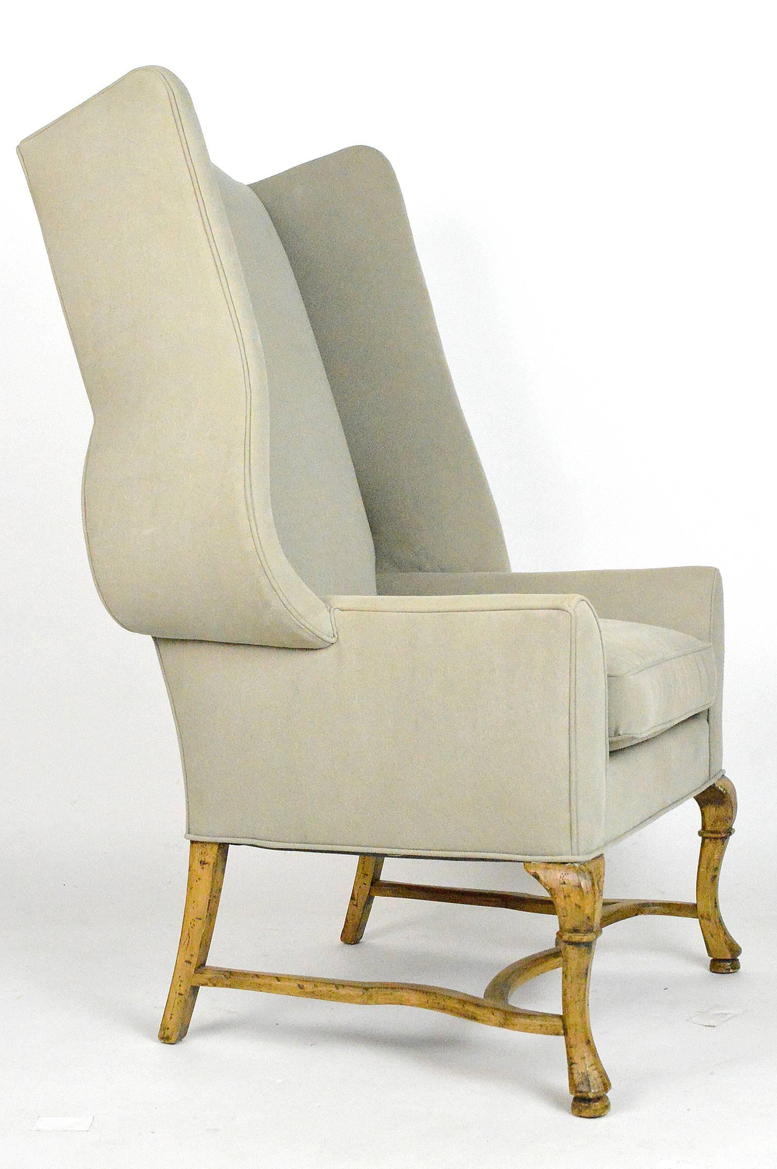 Upholstery Large-Scale French Country Style Wingback Chair For Sale