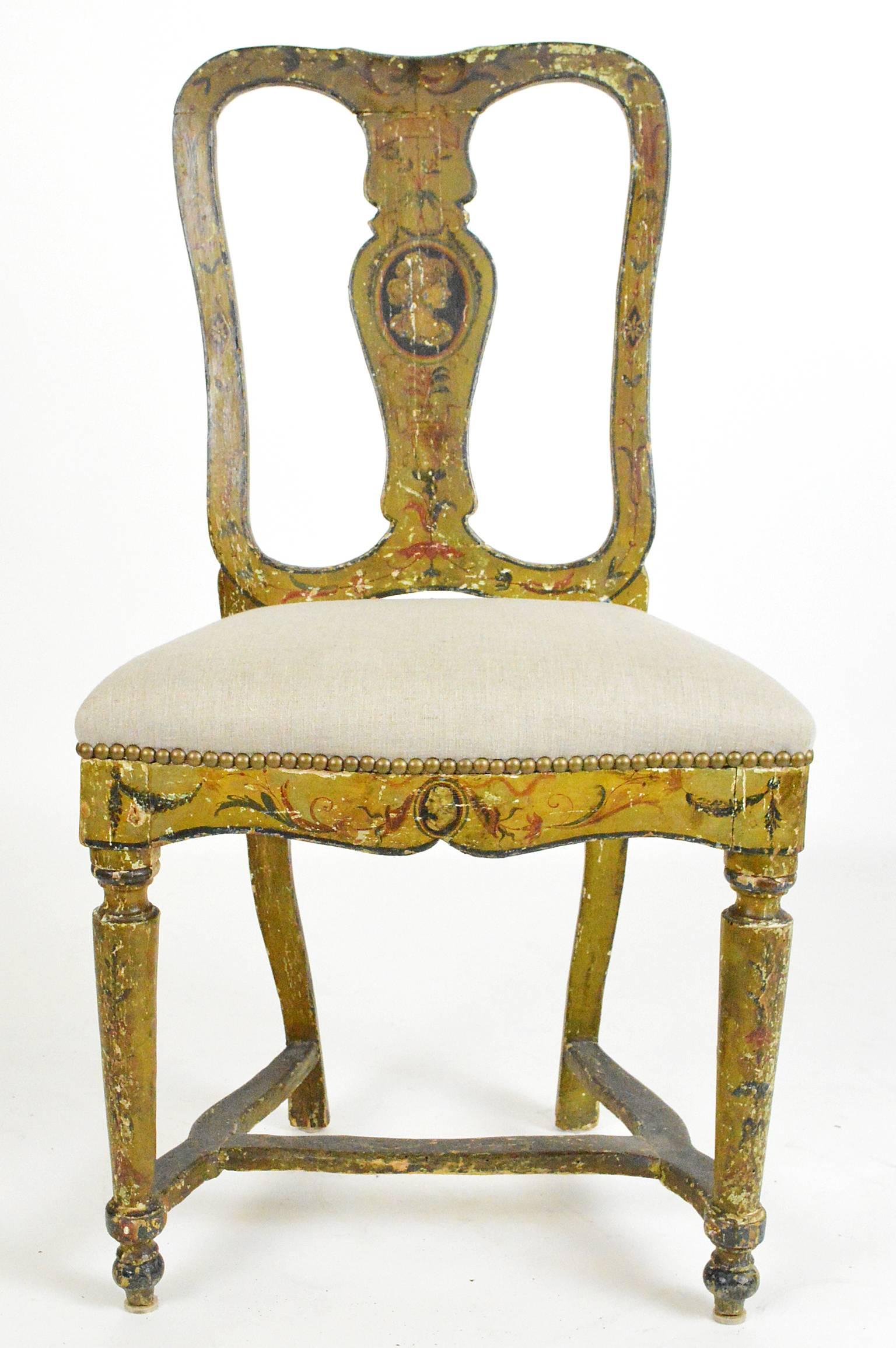 Italian Pair of Venetian Painted Side Chairs For Sale
