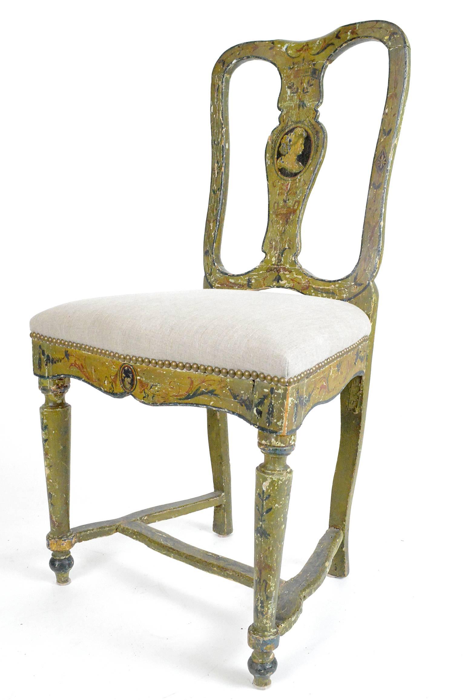 Wood Pair of Venetian Painted Side Chairs For Sale
