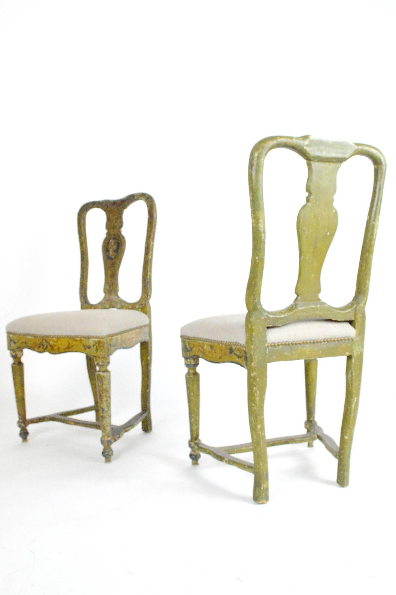 Pair of Venetian Painted Side Chairs For Sale 2