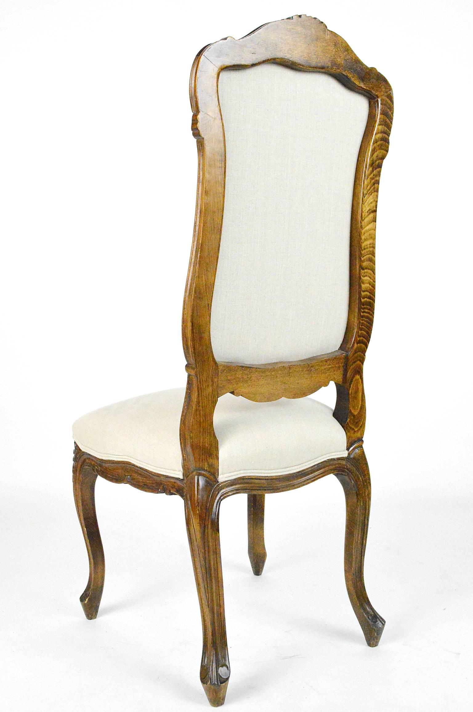 Upholstery Set of Four Louis XVI Style Fruitwood High Back Side Chairs For Sale