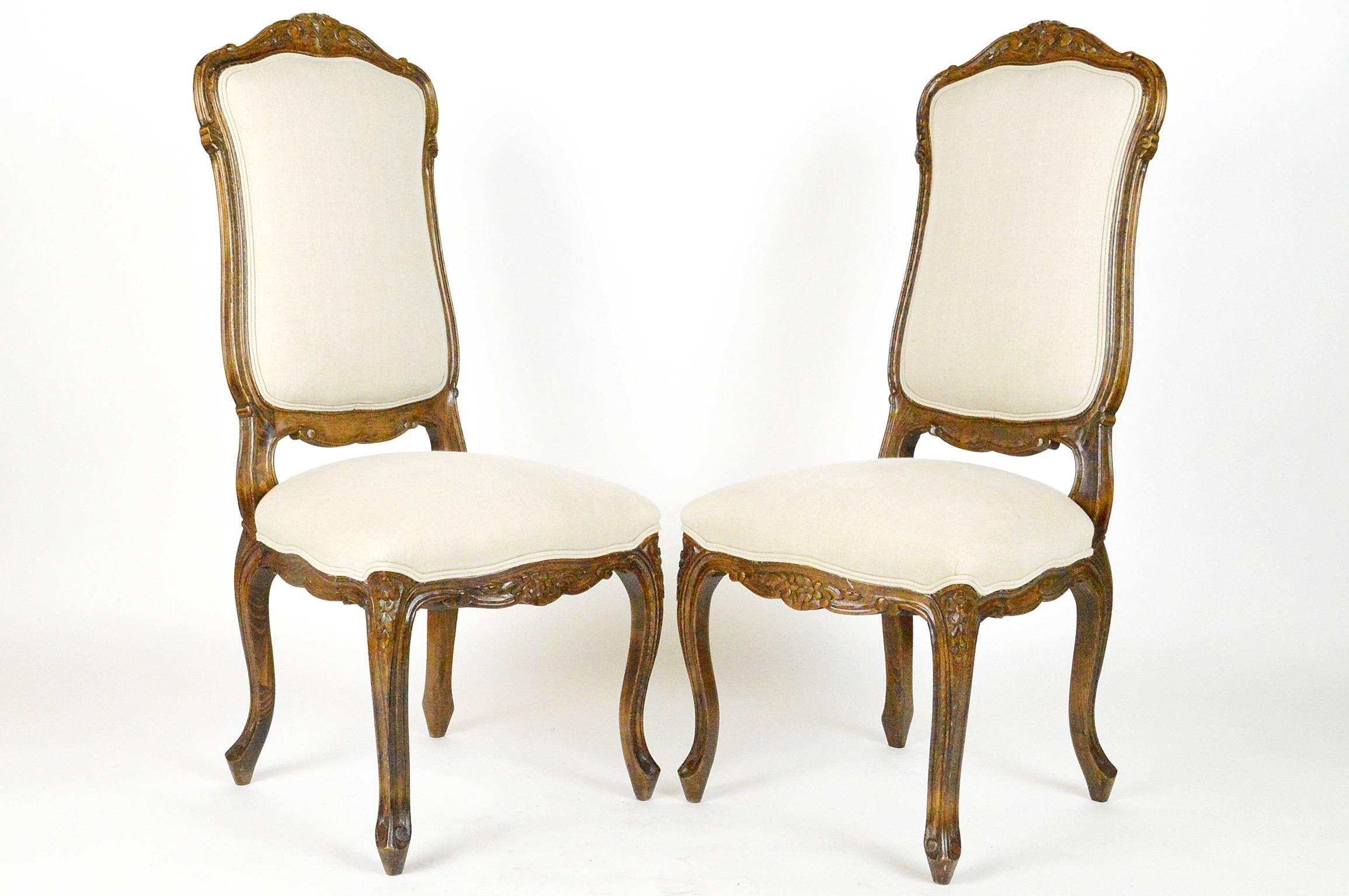 French Set of Four Louis XVI Style Fruitwood High Back Side Chairs For Sale