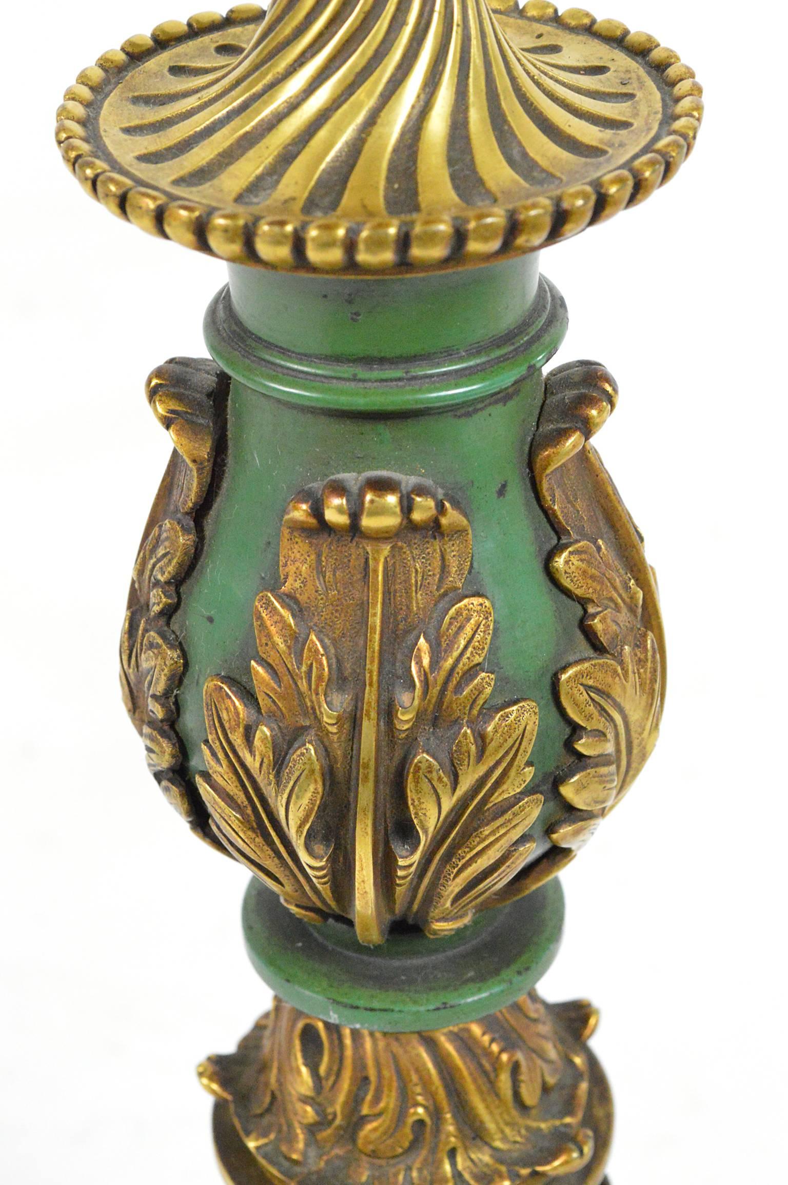 20th Century Empire Style Gilt Bronze and Painted Table Lamp For Sale