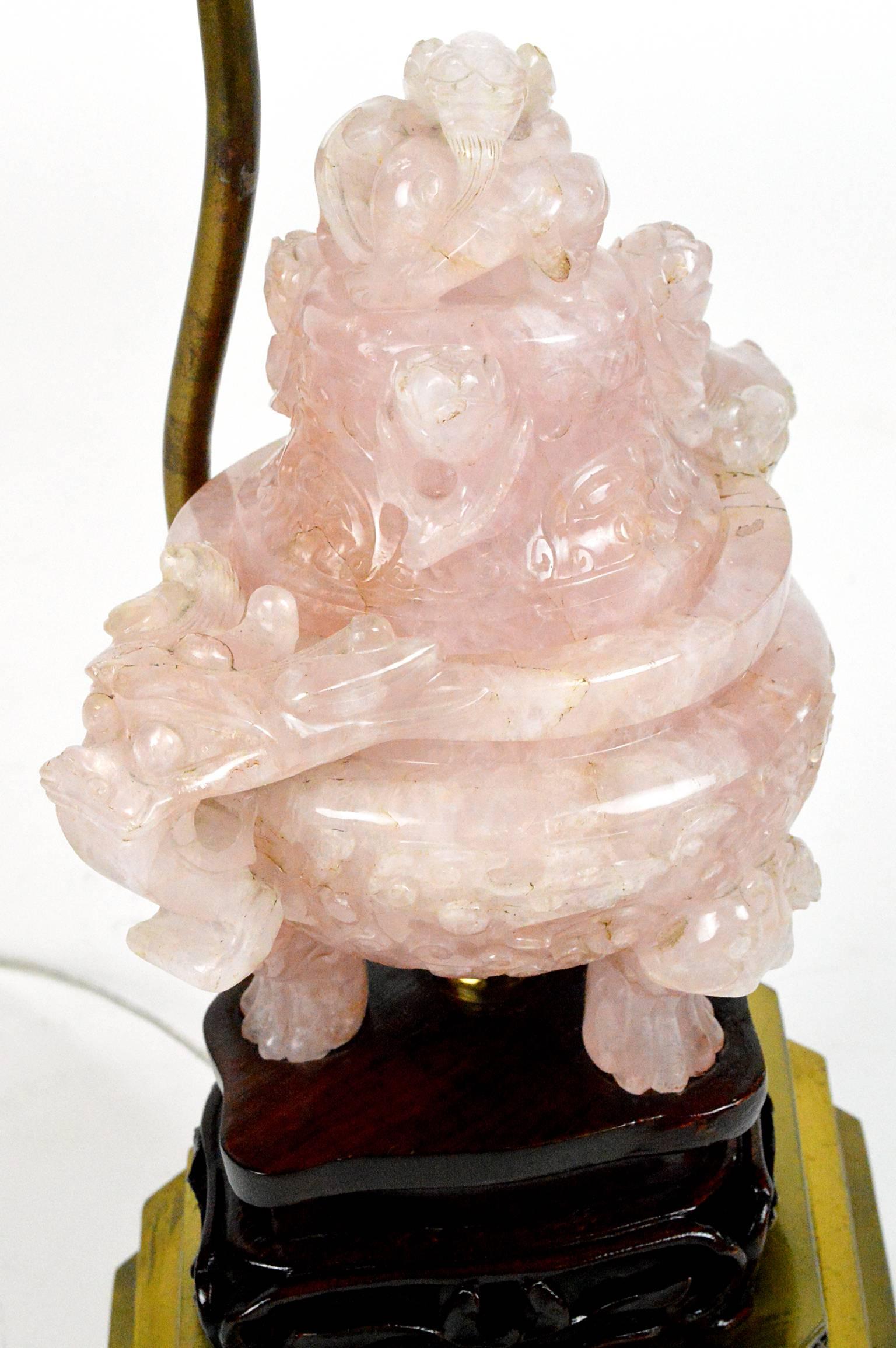 Patinated Chinese Rose Quartz Jar Lamp For Sale