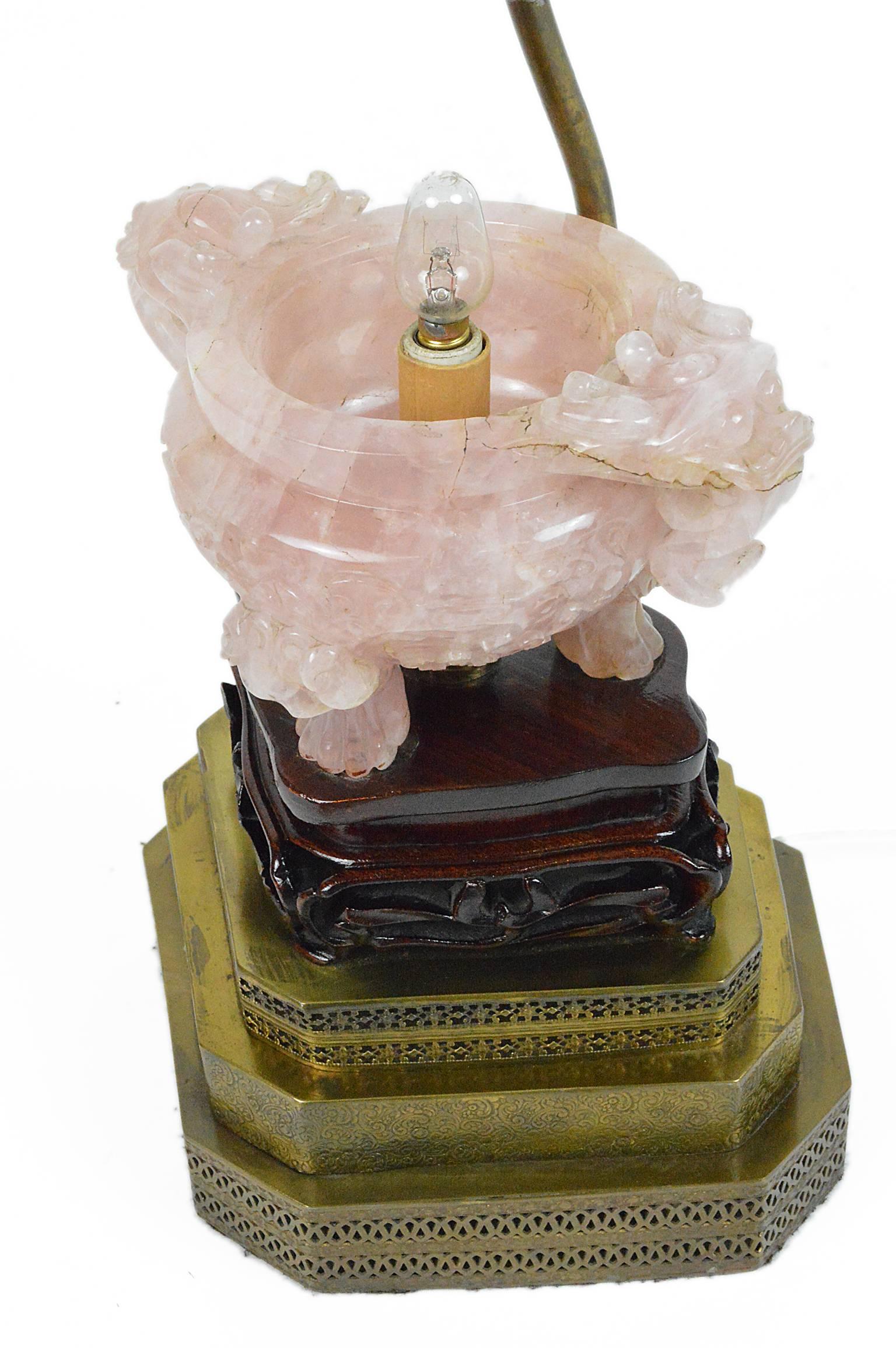 Chinese Rose Quartz Jar Lamp In Good Condition For Sale In Atlanta, GA
