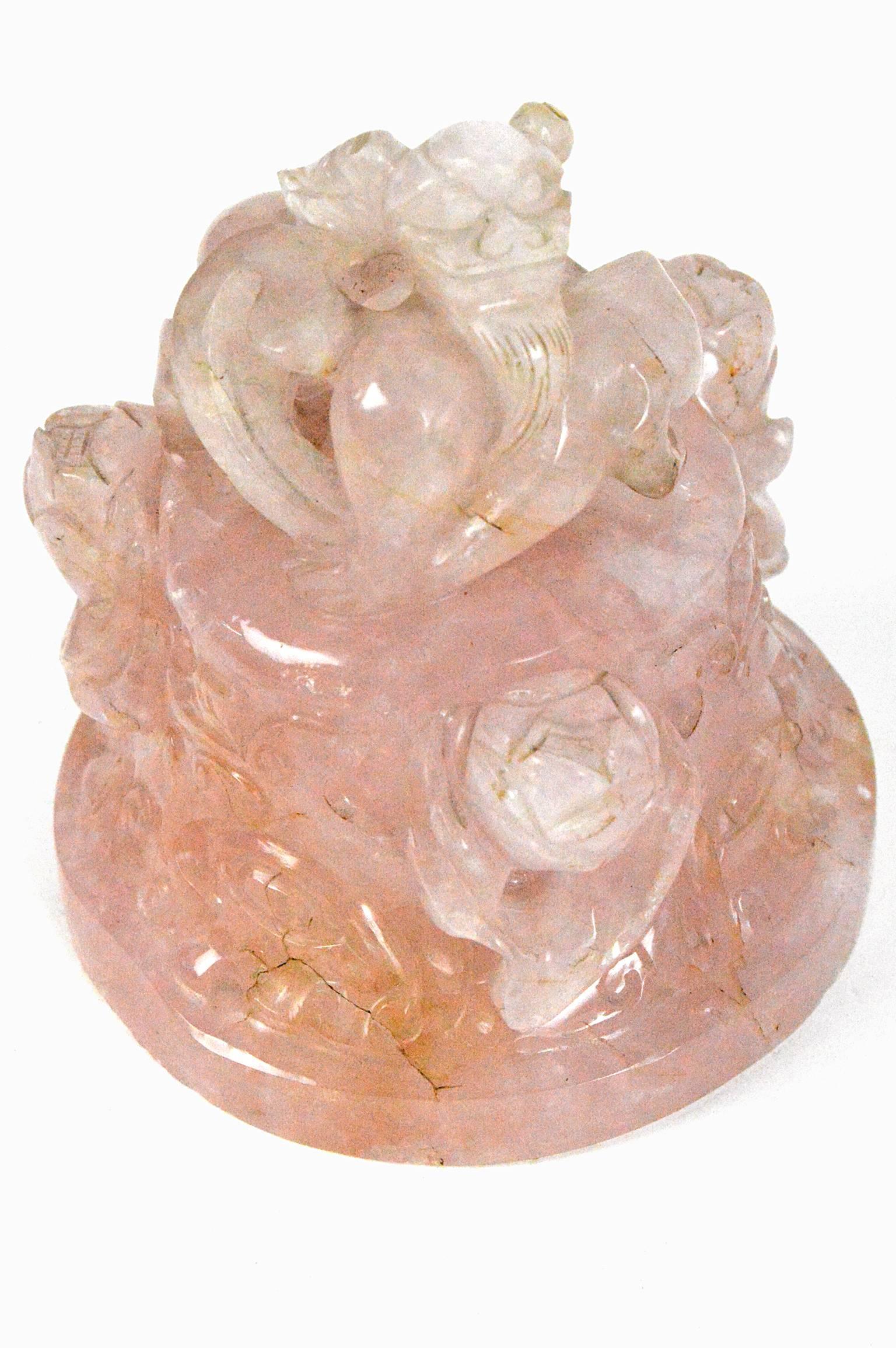 Metal Chinese Rose Quartz Jar Lamp For Sale