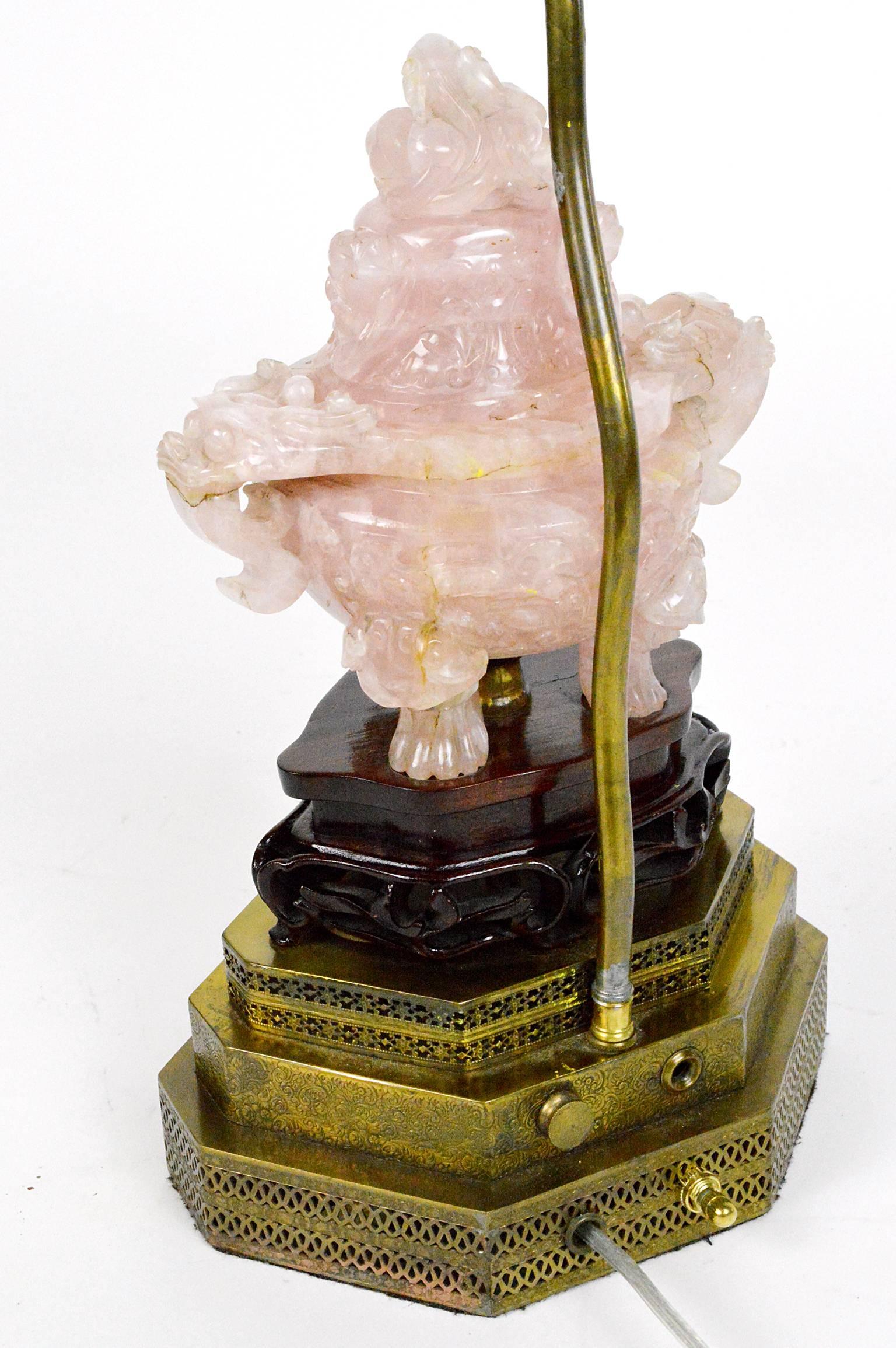 Chinese Rose Quartz Jar Lamp For Sale 1