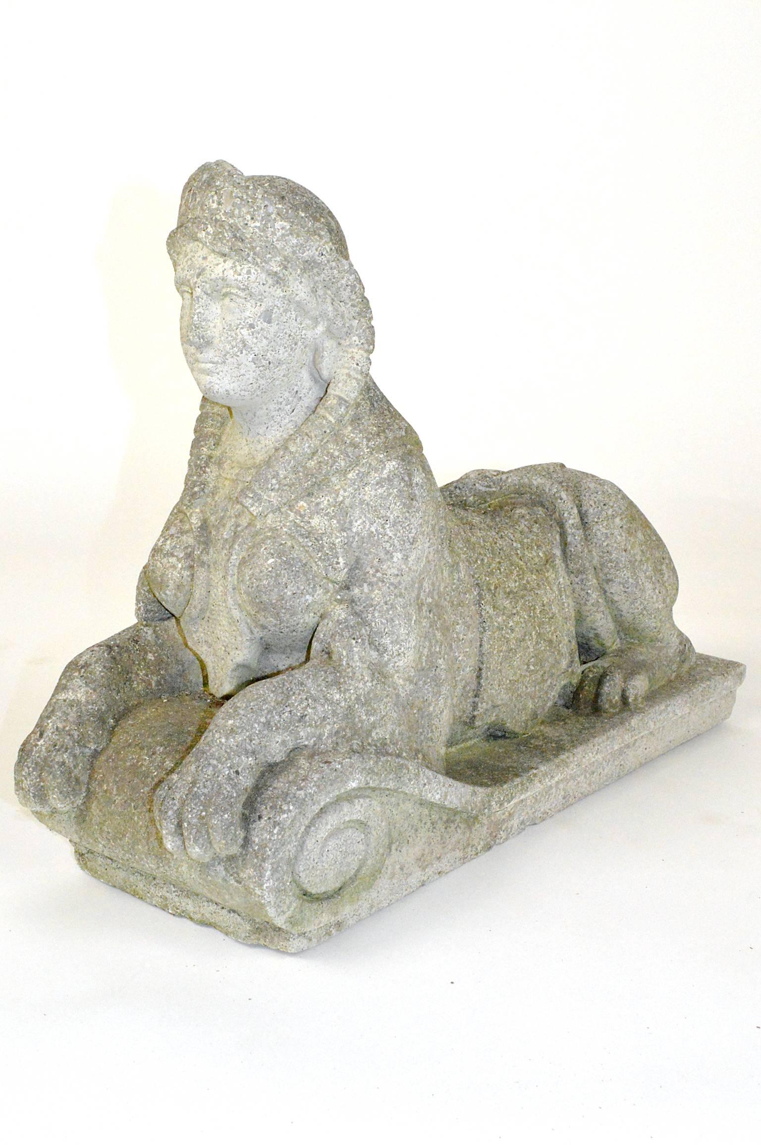 Pair of Egyptian Revival Carved Stone Garden Sphinx 1