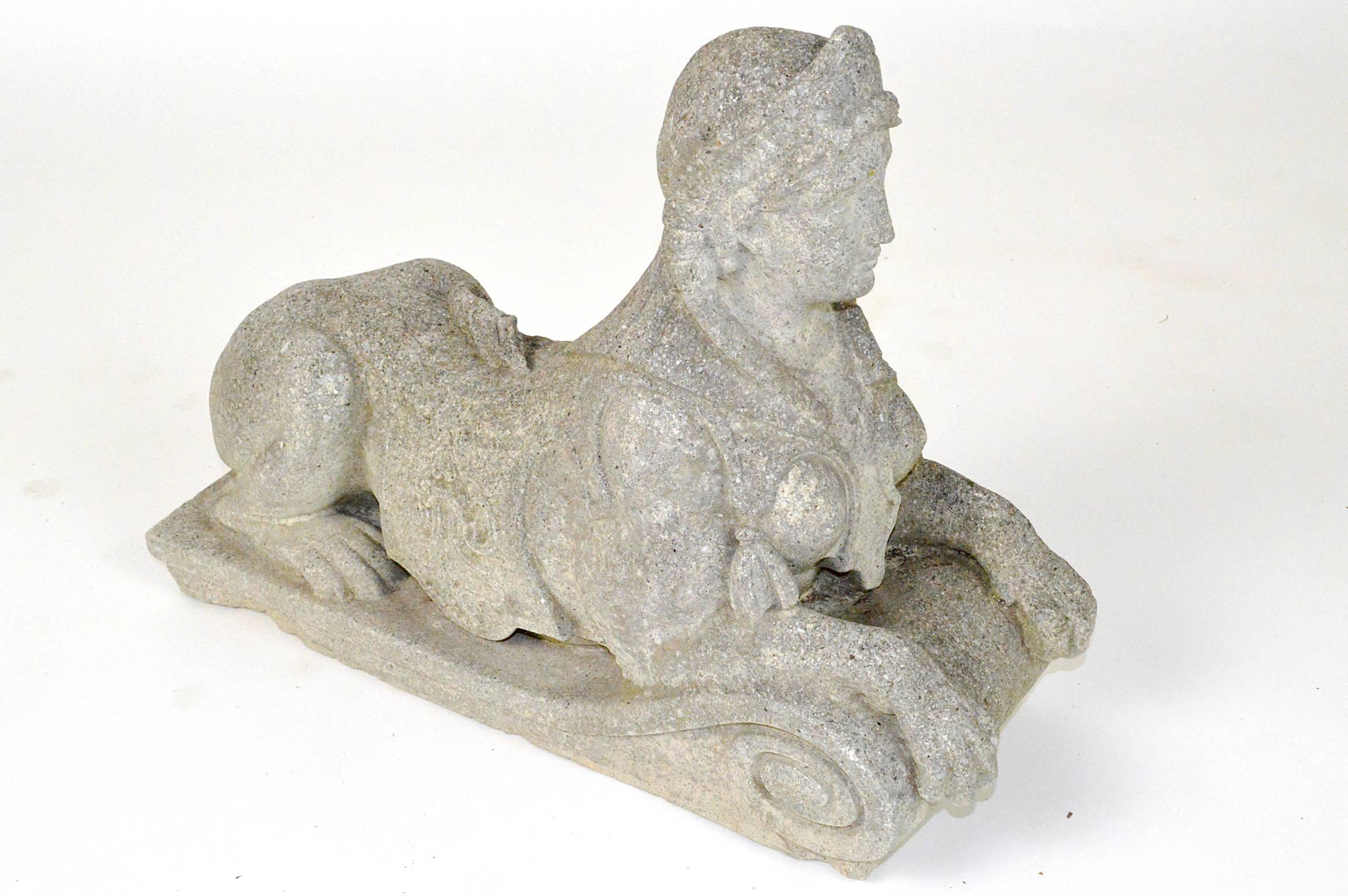 Pair of Egyptian Revival Carved Stone Garden Sphinx 4