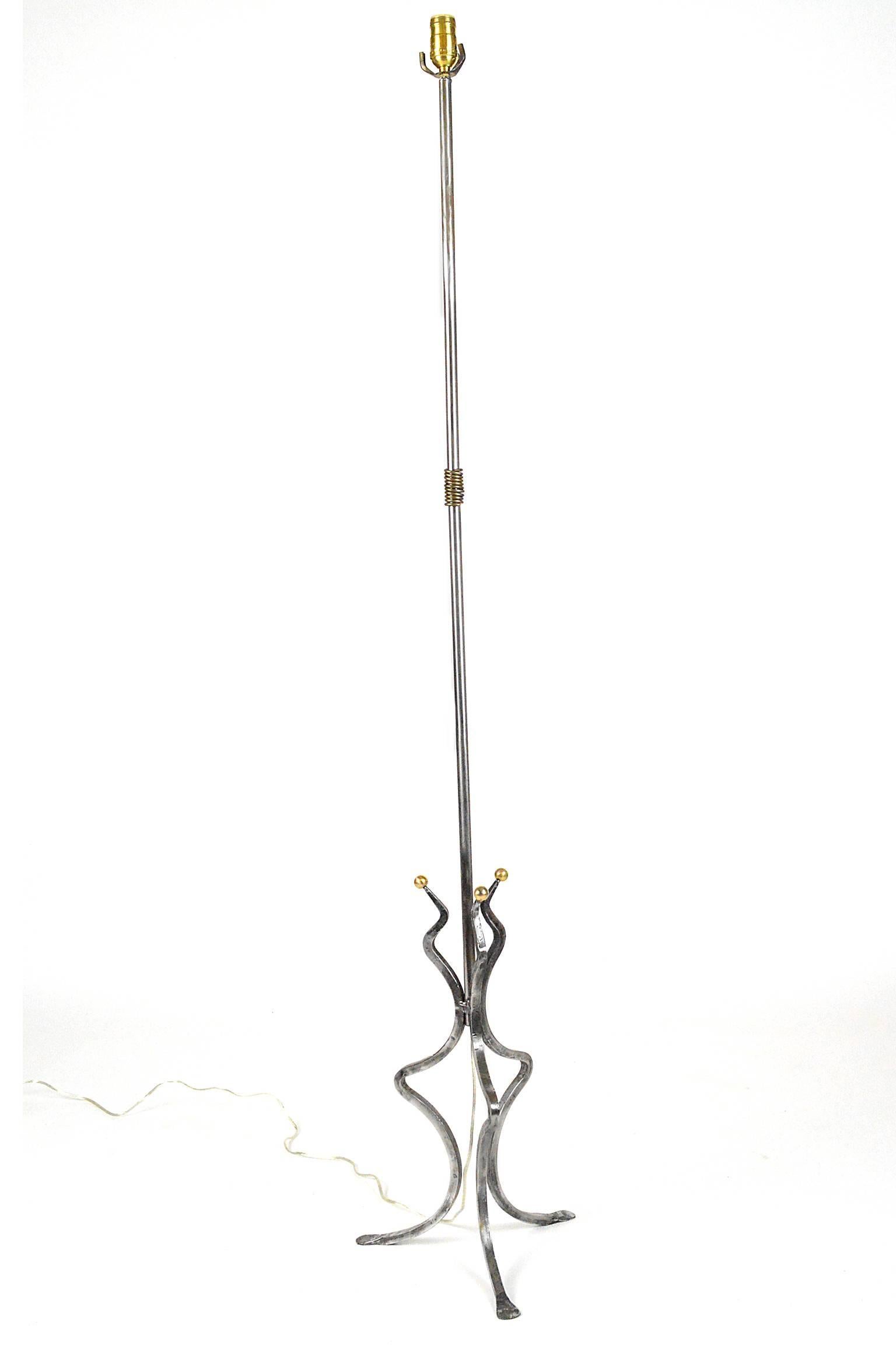Pair Mid-Century Steel Polished and Brass Floor Lamps In Good Condition For Sale In Atlanta, GA