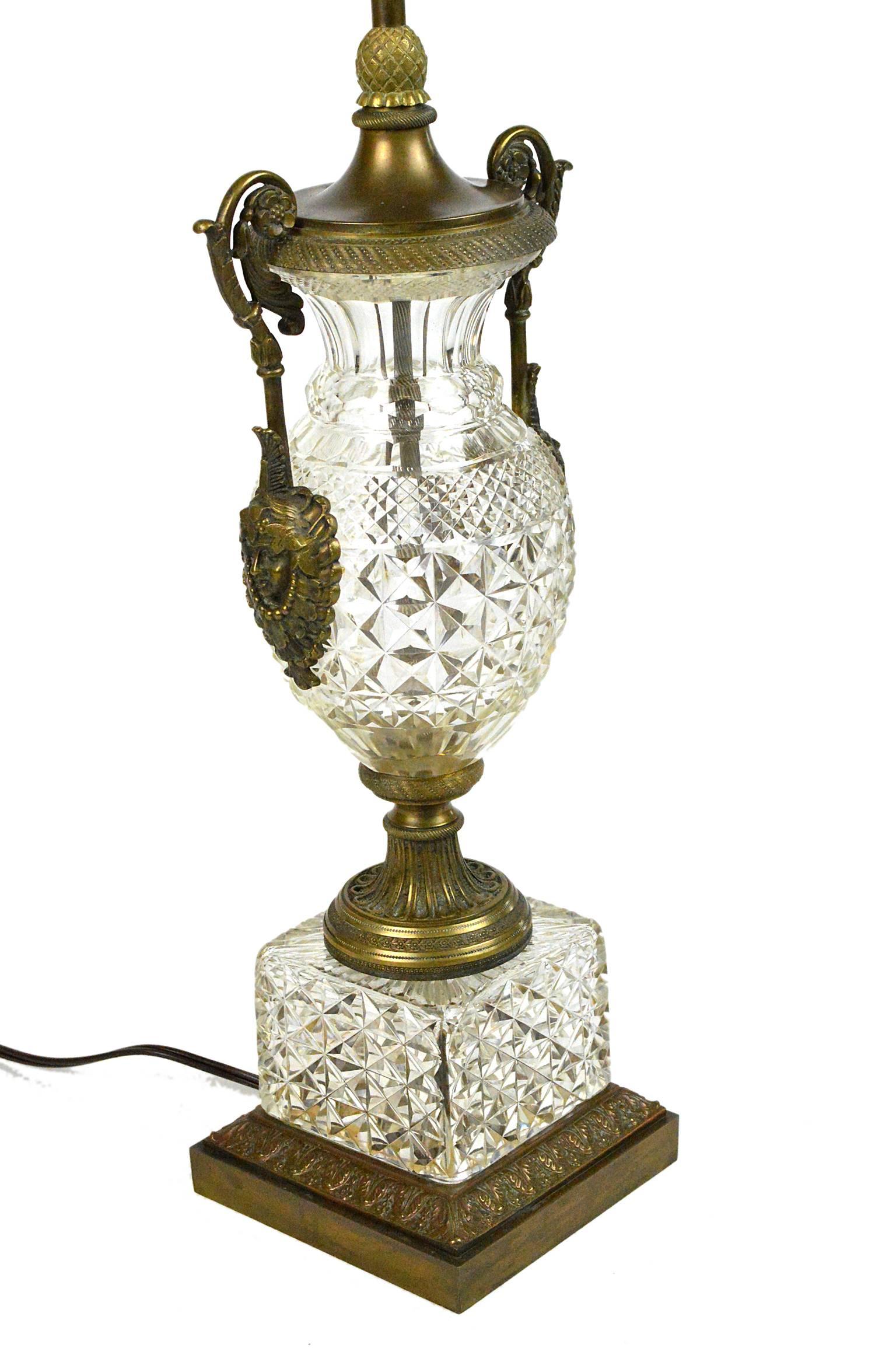 Gilt Pair of Neoclassical Style Crystal and Bronze Table Lamps