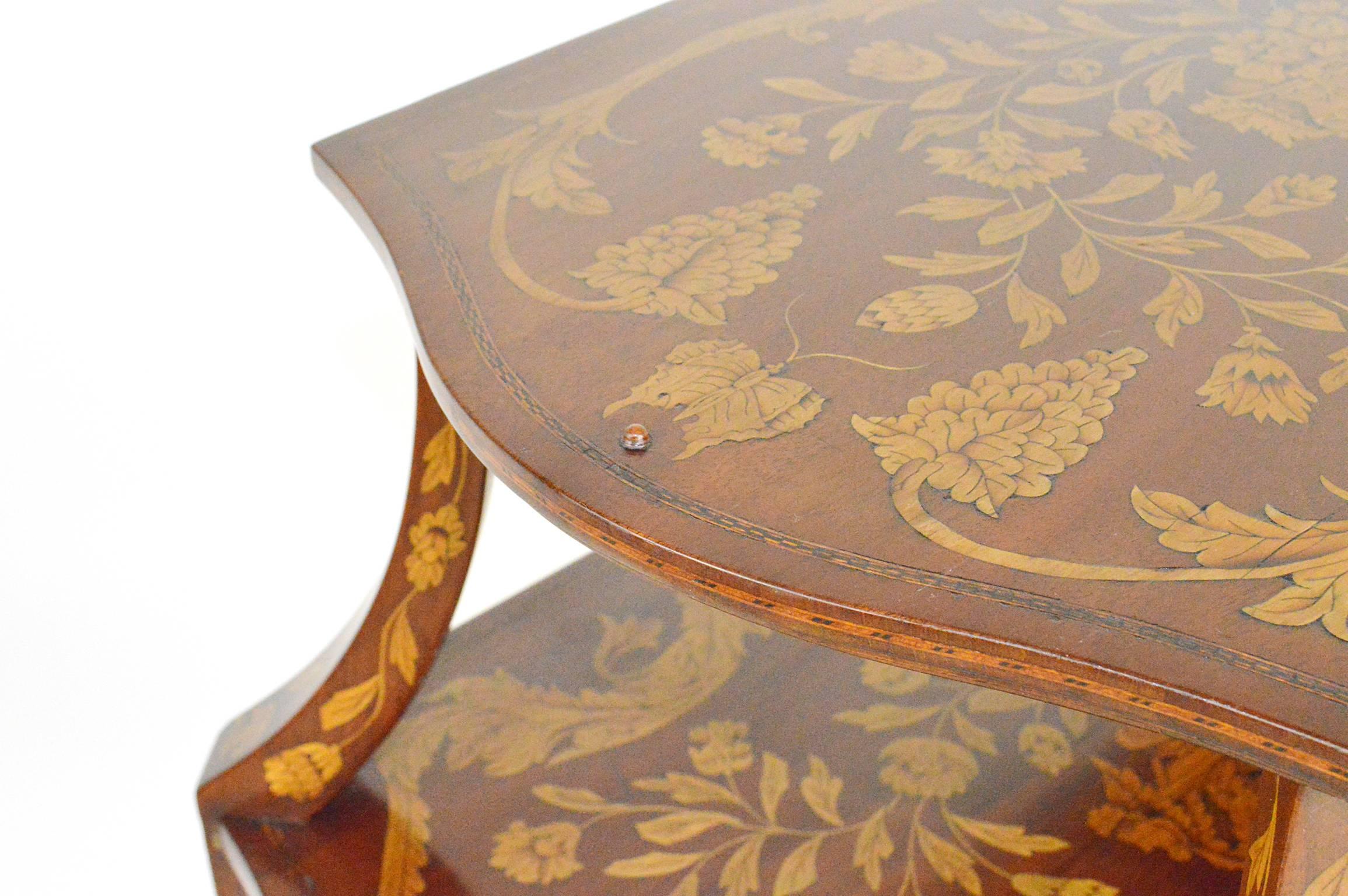 Dutch Marquetry Style Two-Tiered Tea Table For Sale 5