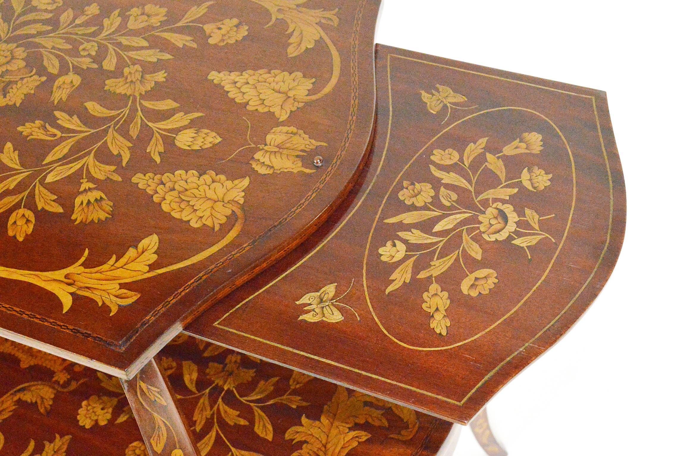 Wood Dutch Marquetry Style Two-Tiered Tea Table For Sale