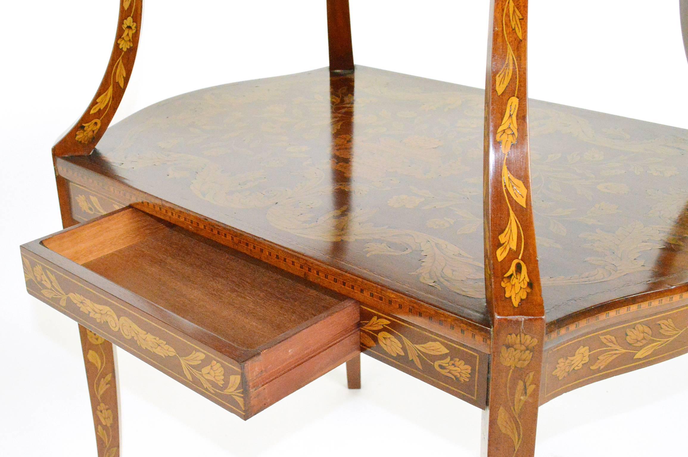 Dutch Marquetry Style Two-Tiered Tea Table For Sale 1