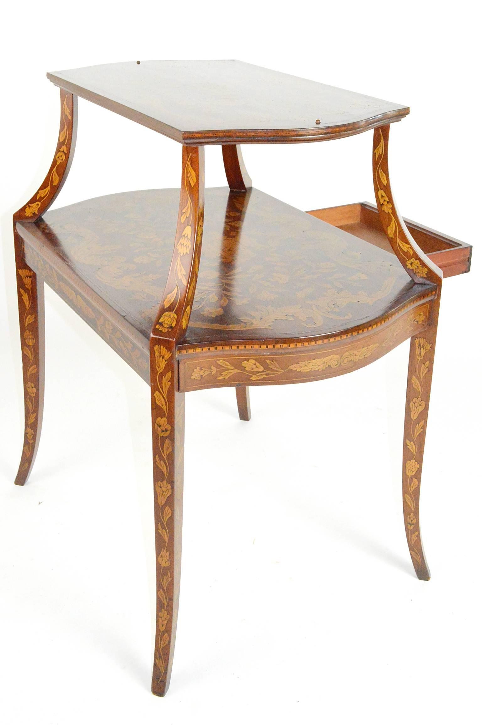 Dutch Marquetry Style Two-Tiered Tea Table For Sale 3