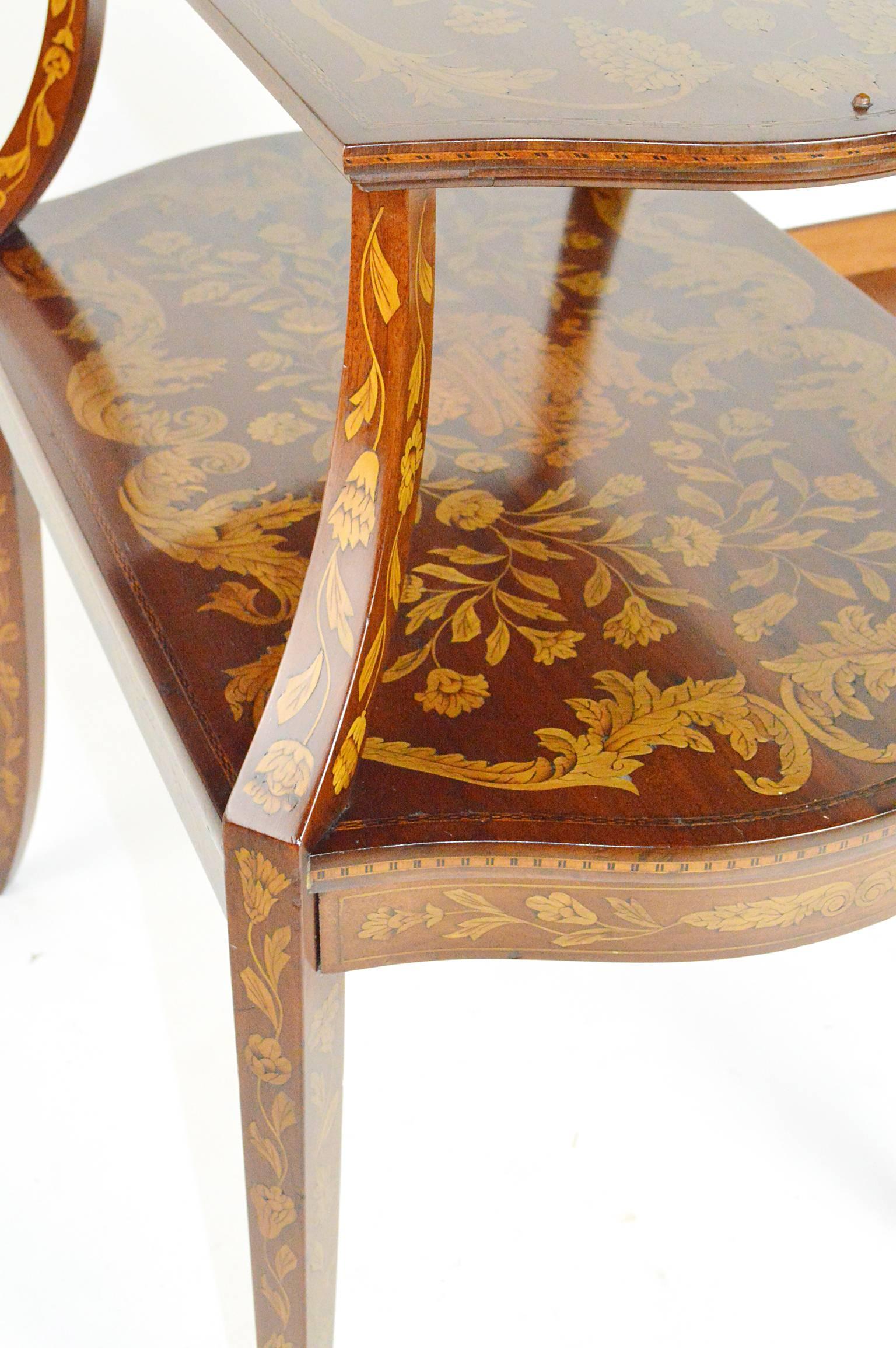 Dutch Marquetry Style Two-Tiered Tea Table For Sale 4