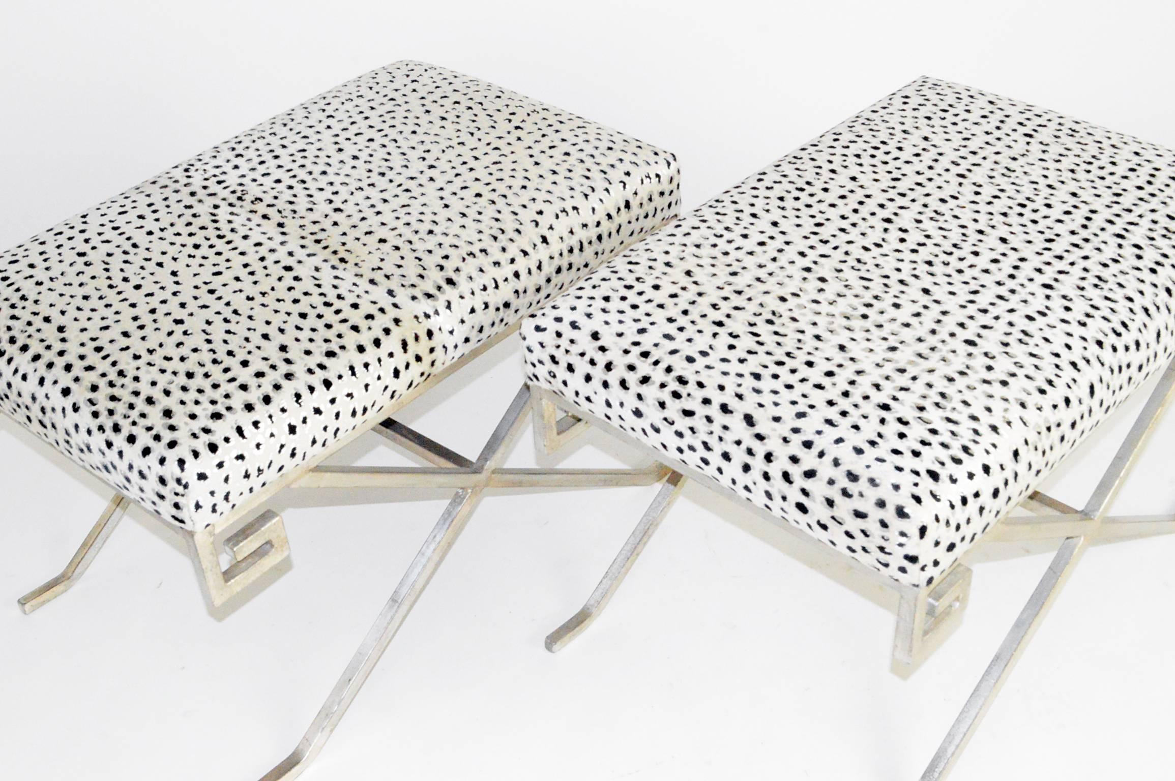 Pair of Silver Leaf Steel Benches 1