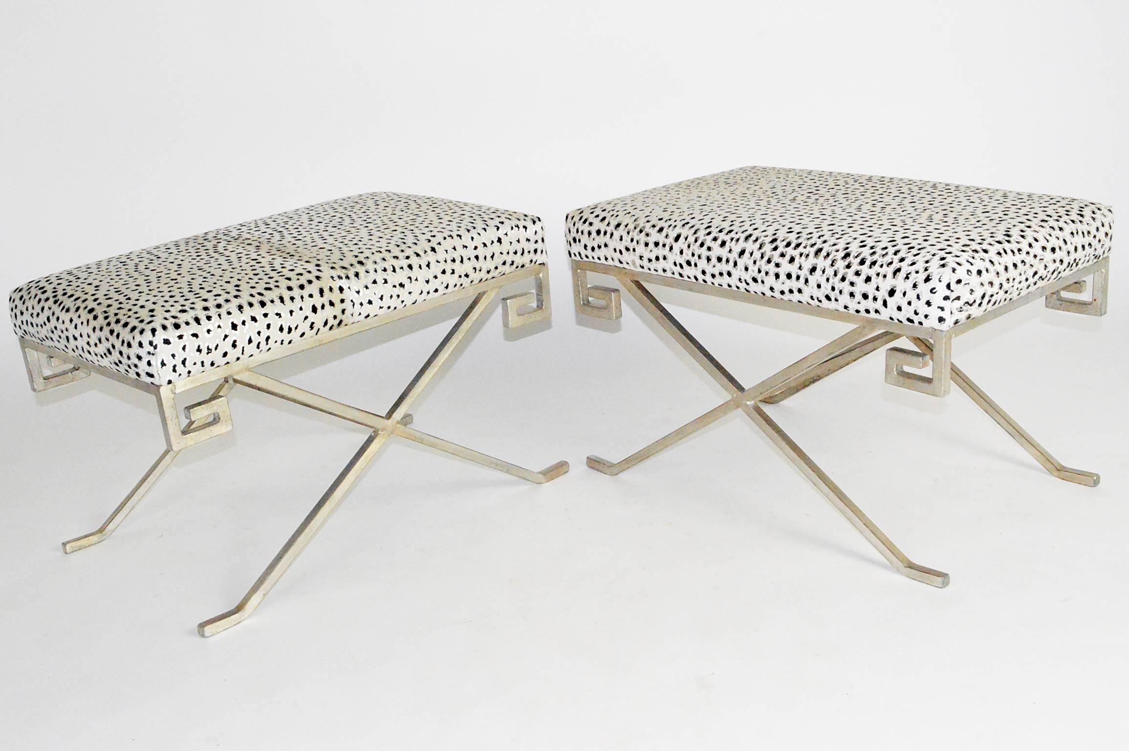 Pair of Silver Leaf Steel Benches 2