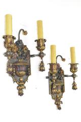 Pair of Painted and Gilt Iron Two-Arm Wall Light Sconces