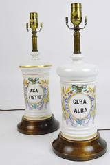 Pair of French Hand-Painted Porcelain Apothecary Jar Lamps