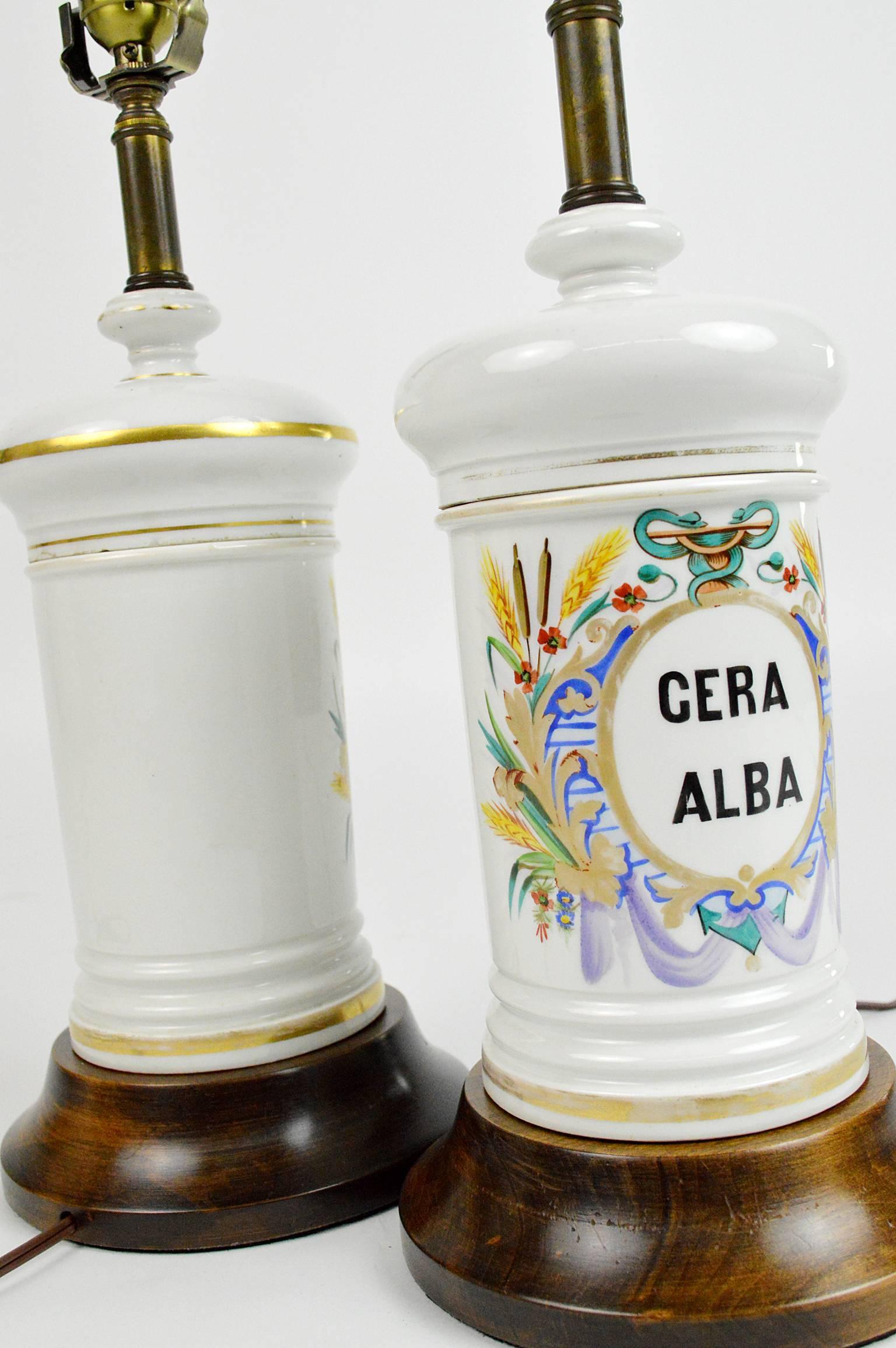 Pair of French Hand-Painted Porcelain Apothecary Jar Lamps For Sale 2