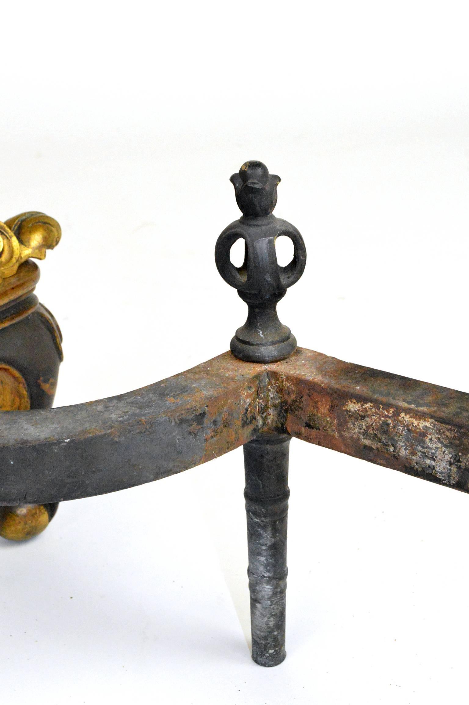 Pair of Chinese Chippendale Style Gilt and Patinated Bronze Andirons 5