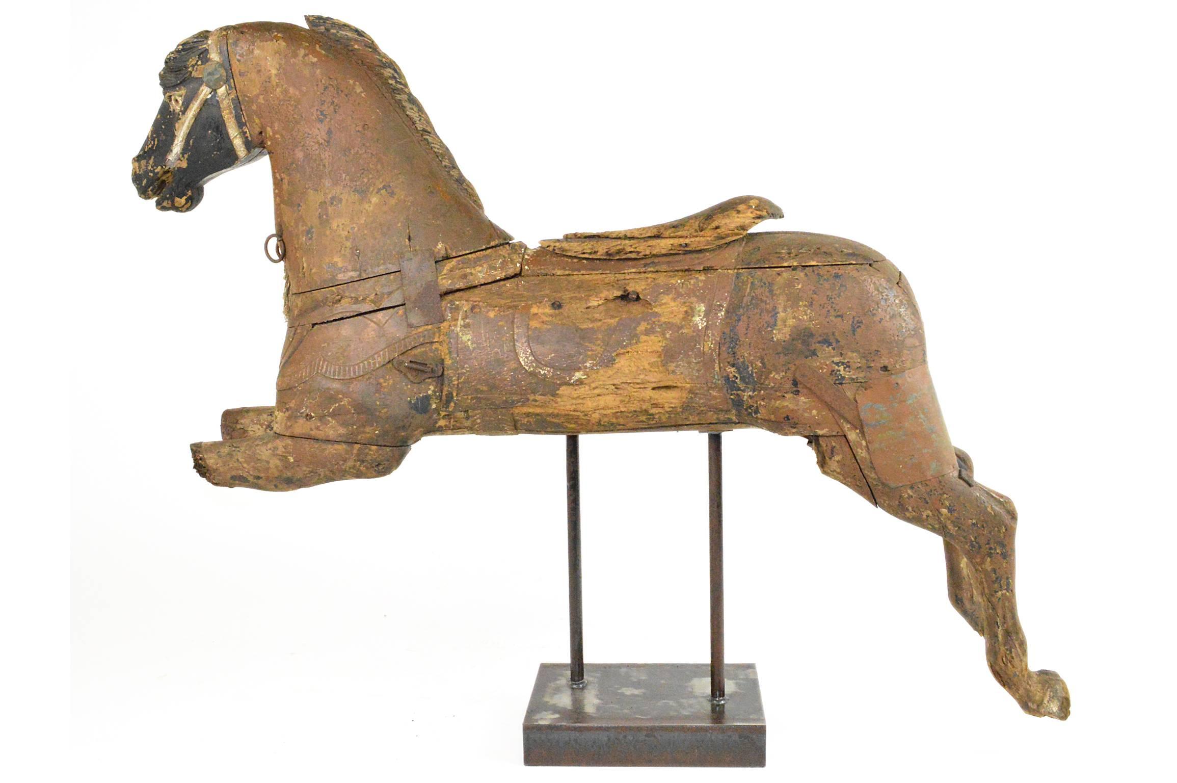 American Late 19th Century Carved Wood Carousel Horse Fragment For Sale