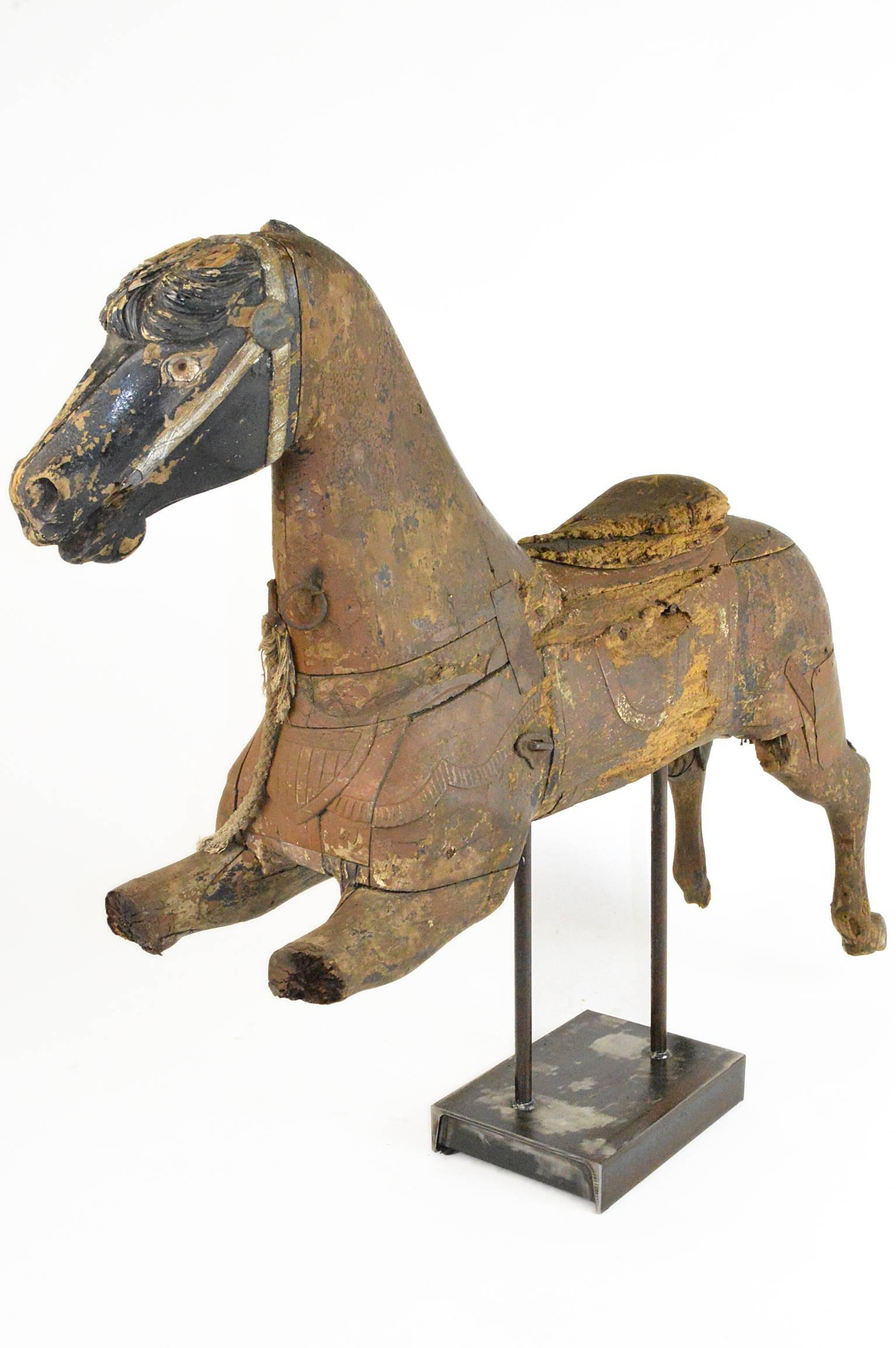 Late 19th Century Carved Wood Carousel Horse Fragment In Good Condition For Sale In Atlanta, GA