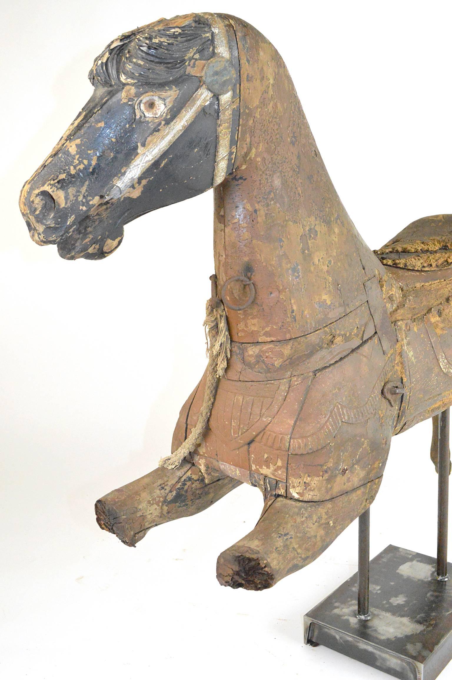 Late 19th Century Carved Wood Carousel Horse Fragment For Sale 1