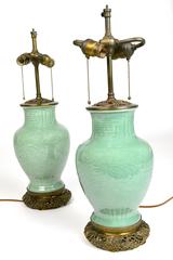 Pair of Chinese Celadon Porcelain Lamps