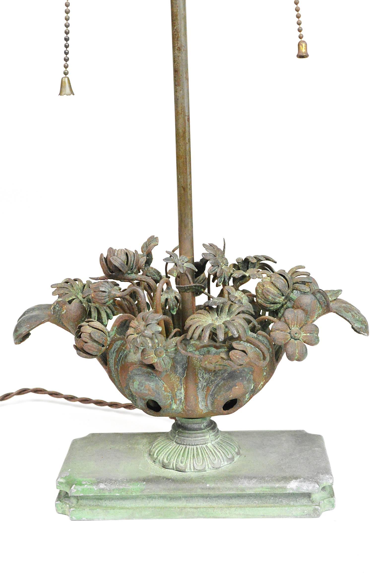 Regency Pair of Fine French Floral Bouquet Bronze Lamps