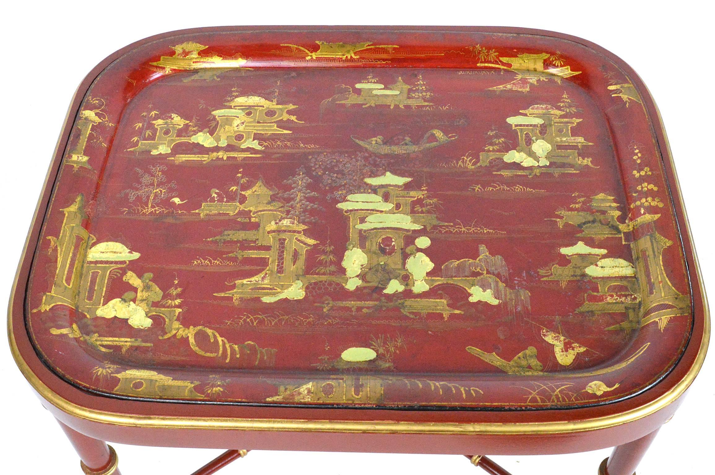 English 19th Century Red Chinoiserie Tray Table For Sale