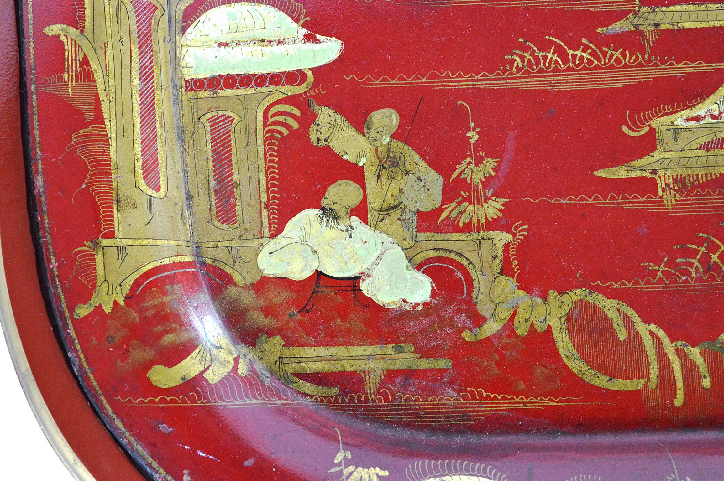 Metal 19th Century Red Chinoiserie Tray Table For Sale
