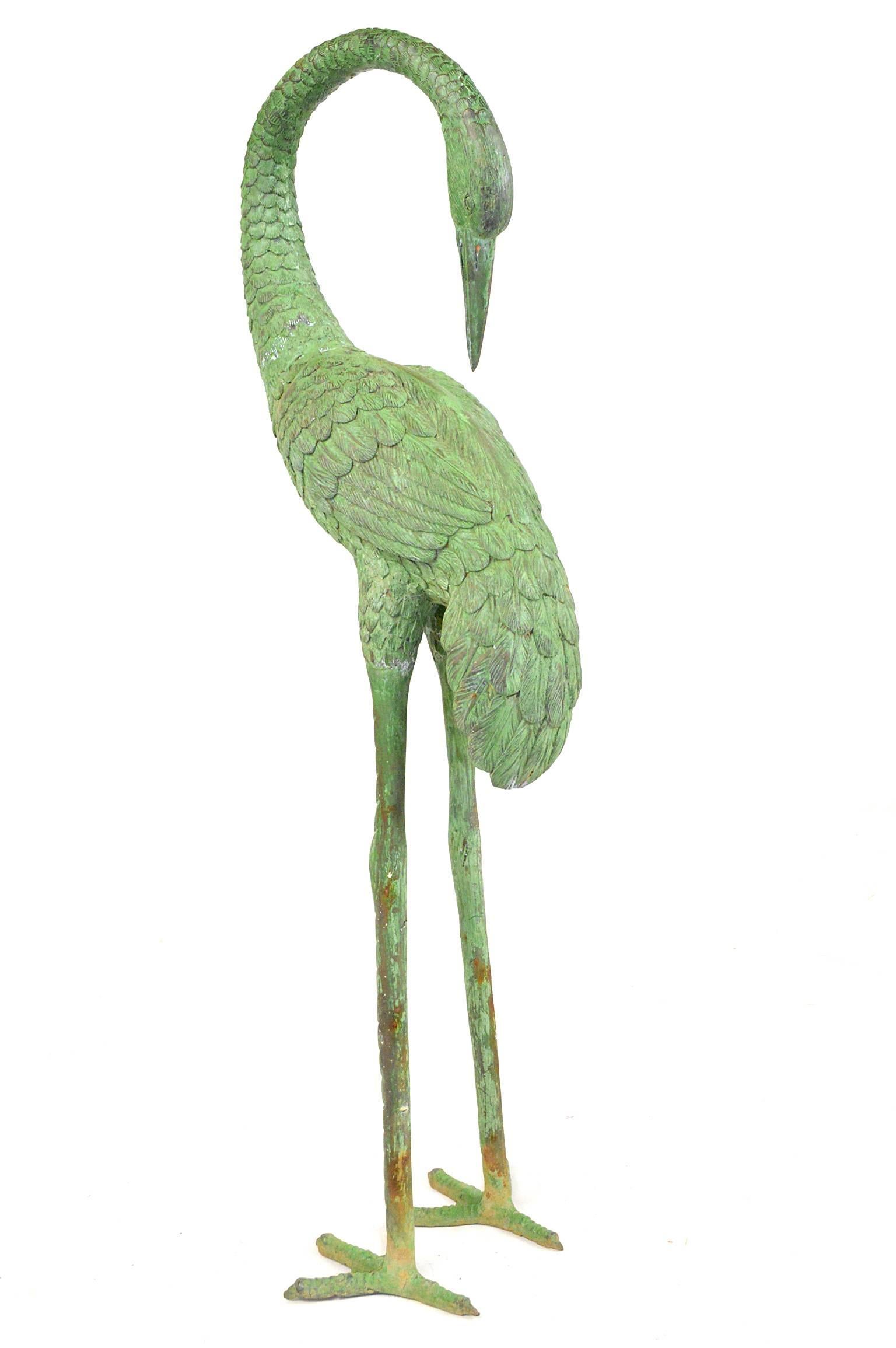 Pair of Patinated Bronze Garden Cranes 5