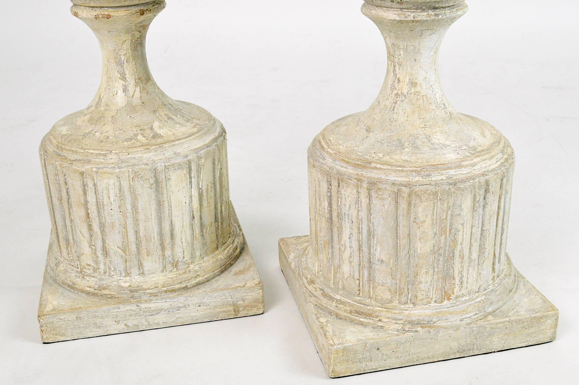 Pair of Large Neoclassical Style Carved Wood Table Lamps 5