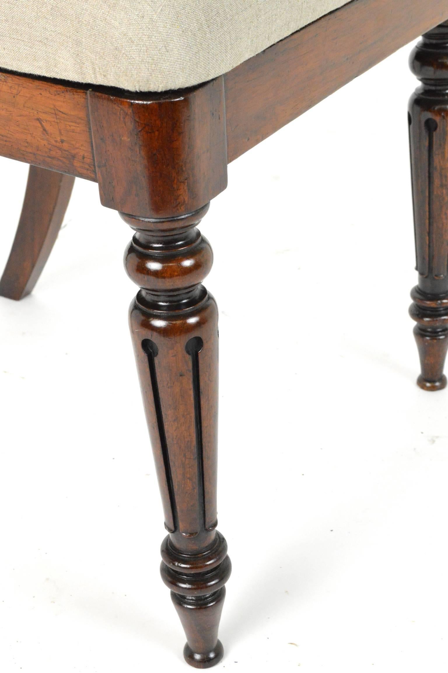 Linen Set of Four English Regency Style Rosewood Dining Chairs