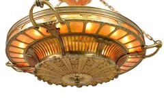 Monumental Neoclassical Style Bronze and Mica Chandelier Mitchell Vance, NY