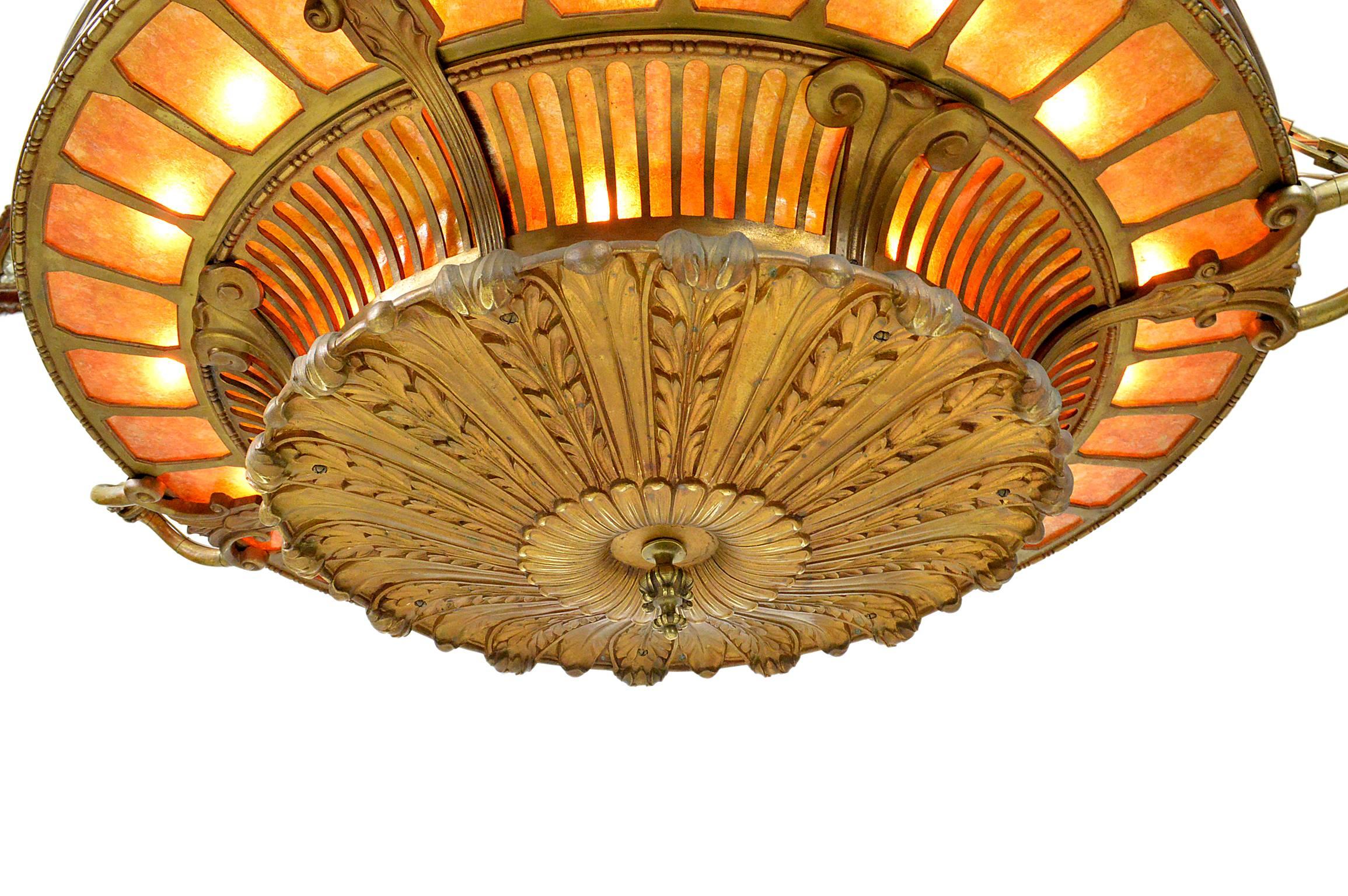 Monumental Neoclassical Style Bronze and Mica Chandelier Mitchell Vance, NY In Good Condition For Sale In Atlanta, GA